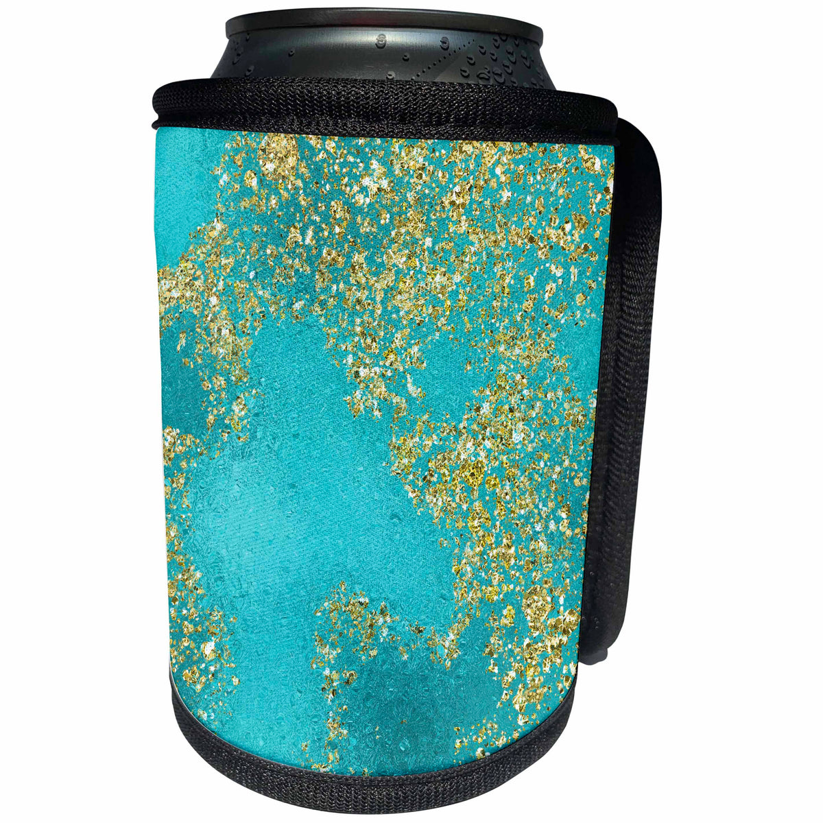 3dRose PS Chic - Picturing Glitzy Glam Gold Aqua - Can Cooler Bottle Wrap (cc_271059)