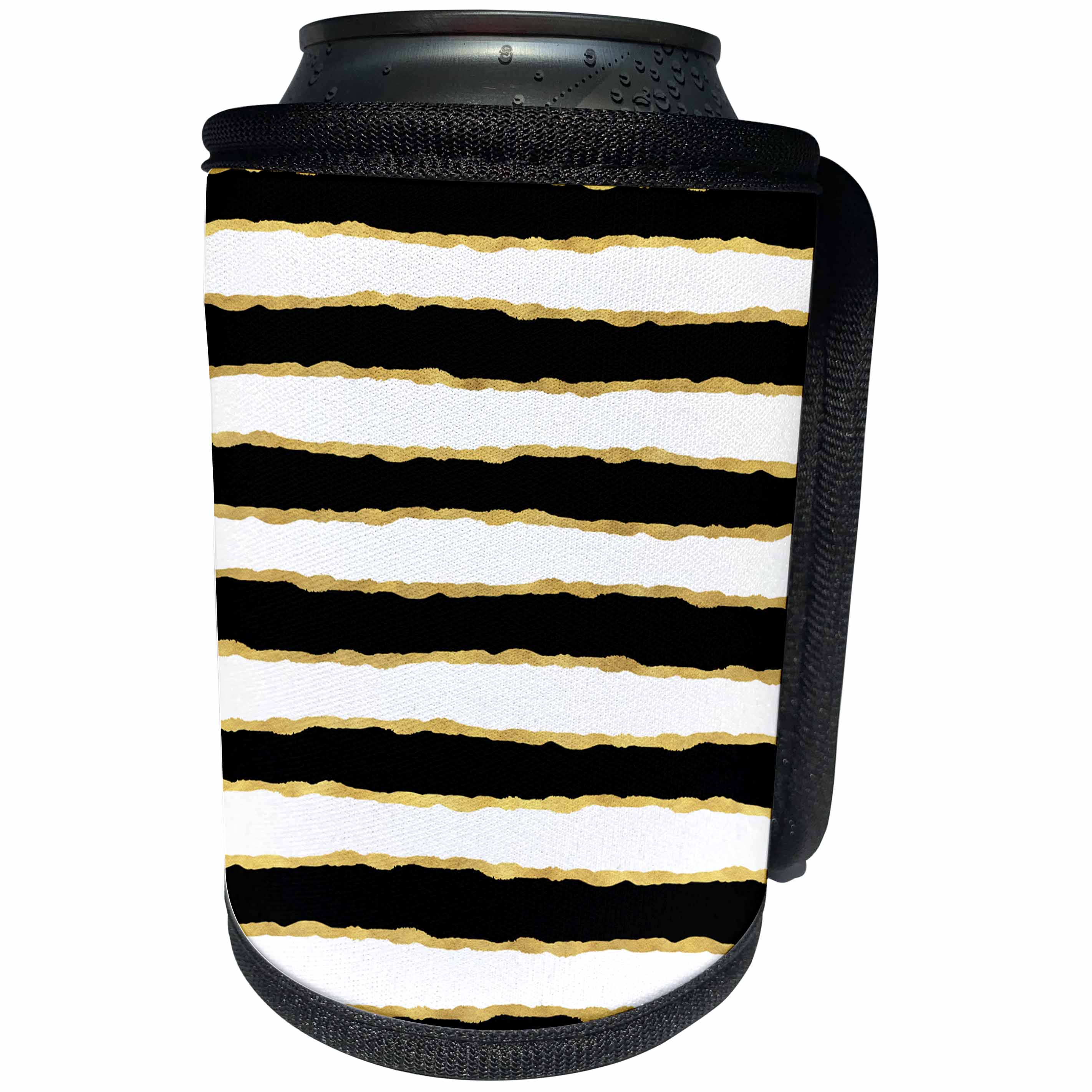 3dRose PS Chic - Picturing Black White Gold Chic Stripes - Can Cooler Bottle Wrap (cc_271065)