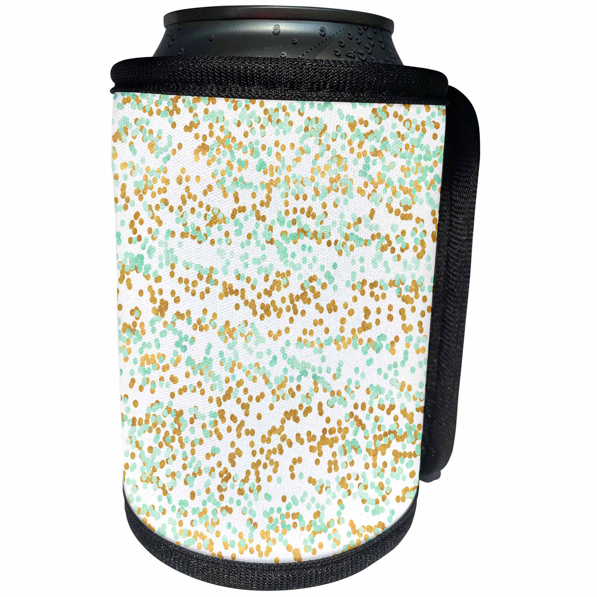 3dRose PS Chic - Picturing Glam Gold Mint Confetti - Can Cooler Bottle Wrap (cc_271068)