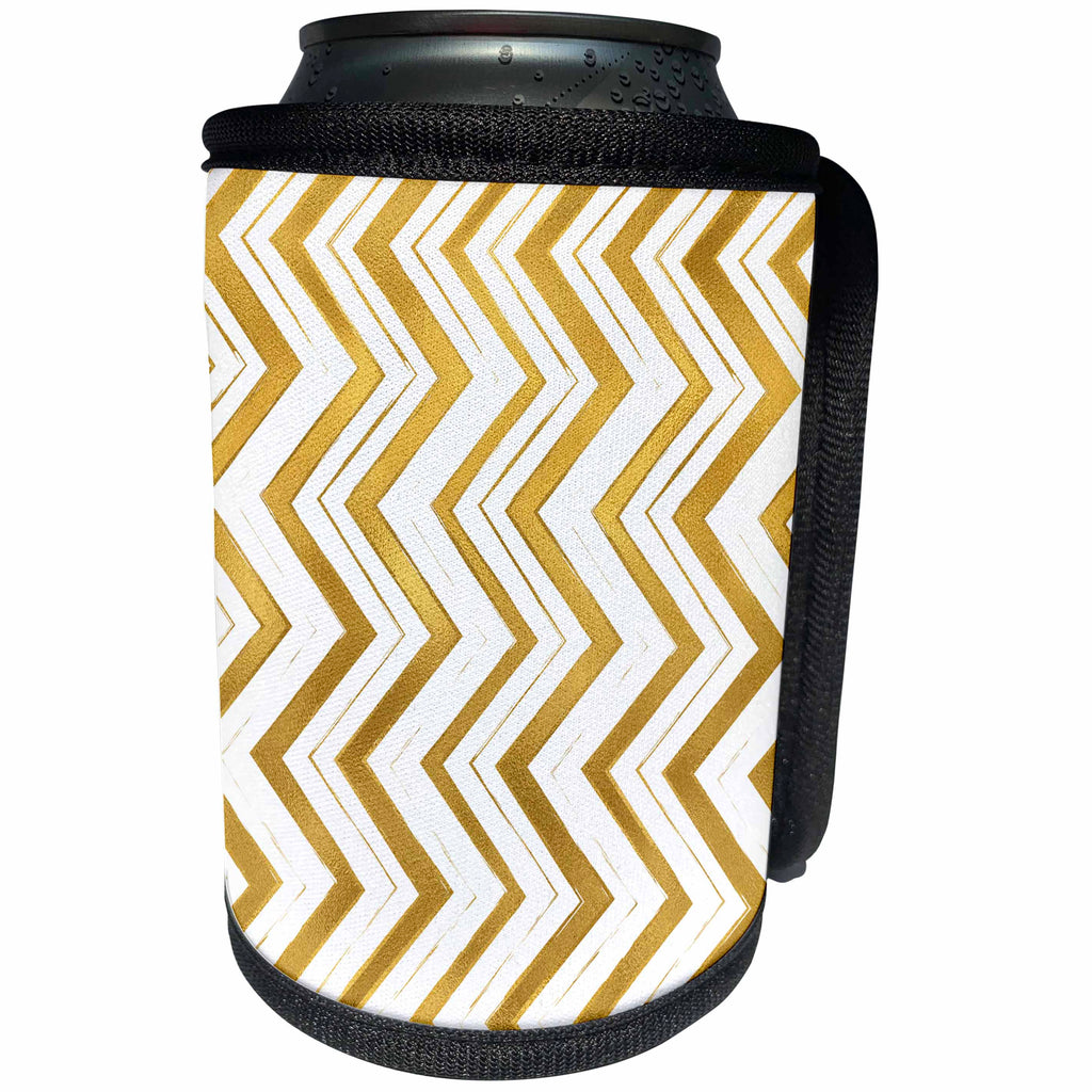 3dRose PS Chic - Picturing Chic Gold White Chevron - Can Cooler Bottle Wrap (cc_271075)