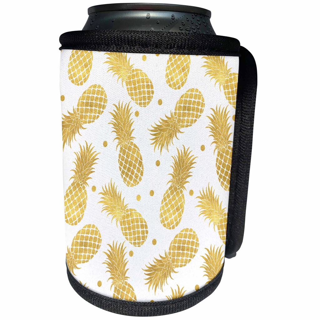 3dRose PS Chic - Picturing Gold Glitz Confetti Pineapples - Can Cooler Bottle Wrap (cc_271078)