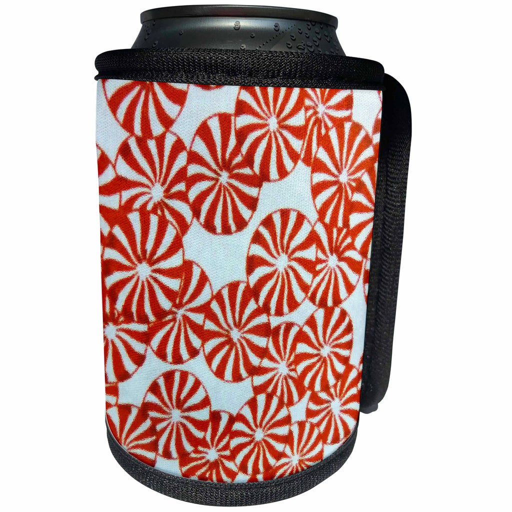 3dRose Florene Geometric - Peppermint Red - Can Cooler Bottle Wrap (cc_27108)