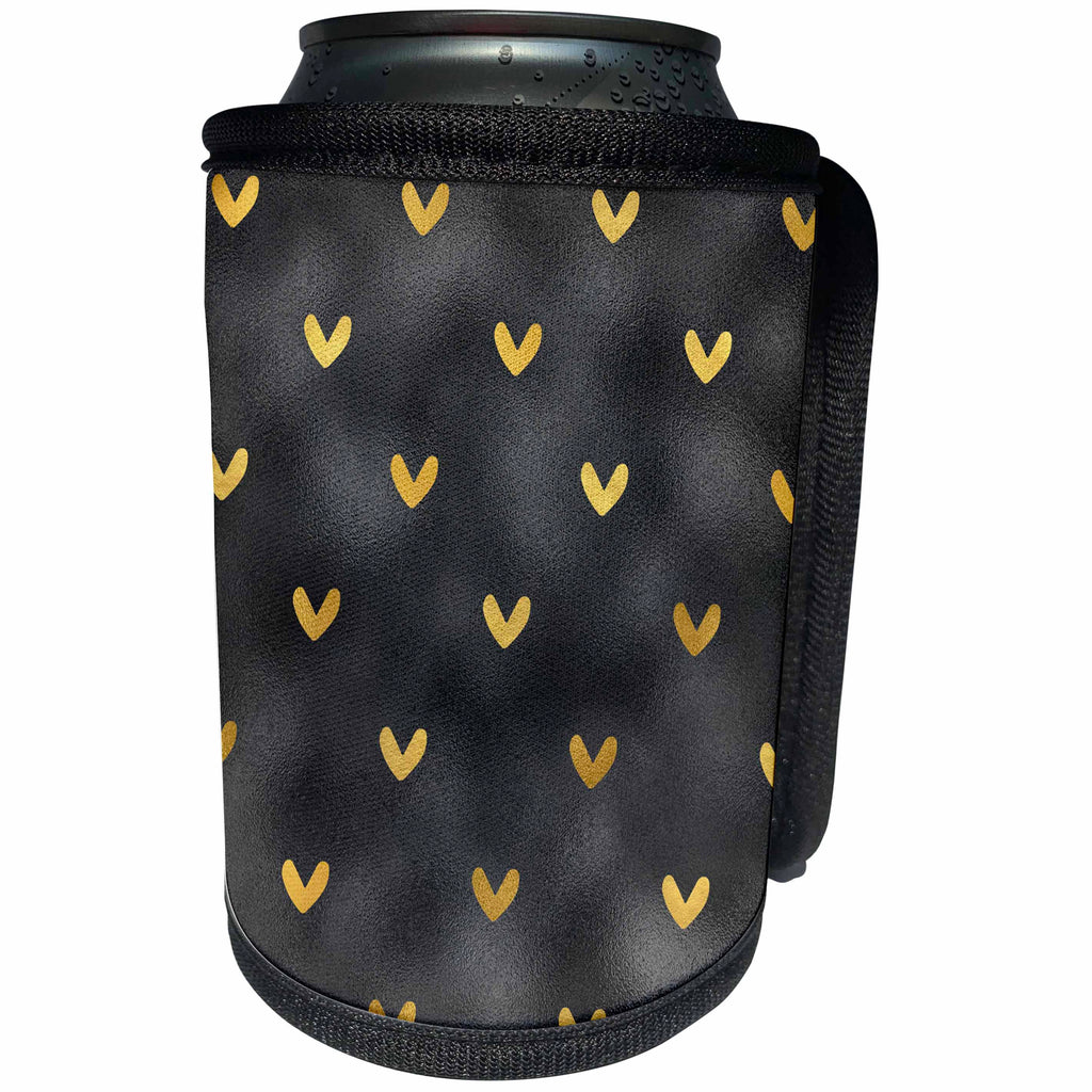 3dRose PS Chic - Picturing Gold Black Hearts - Can Cooler Bottle Wrap (cc_271087)
