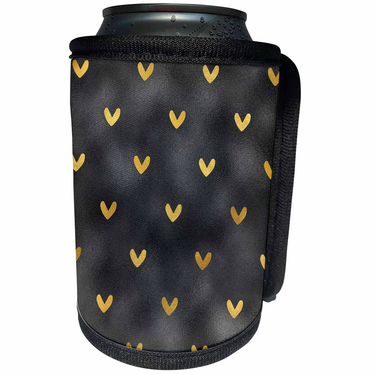 3dRose PS Chic - Picturing Gold Black Hearts - Can Cooler Bottle Wrap (cc_271087)