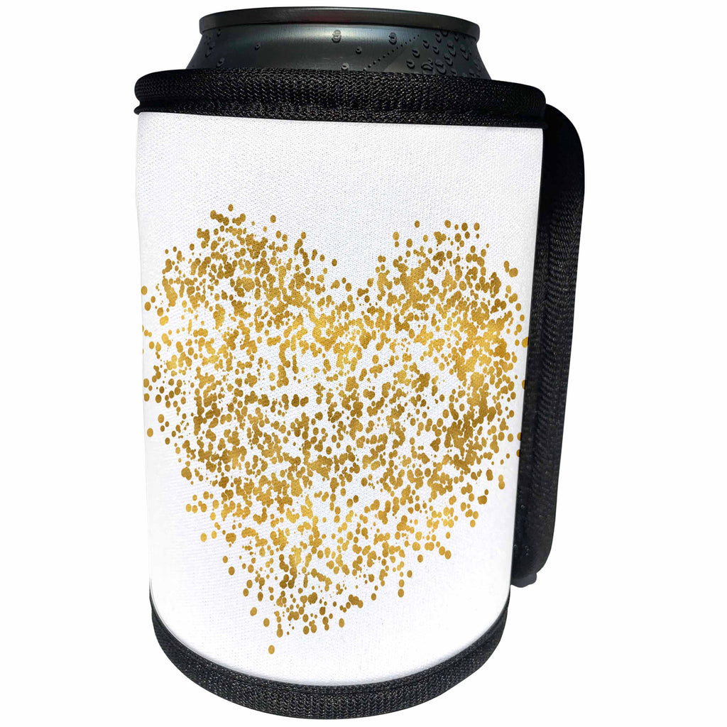 3dRose PS Chic - Picturing Gold Confetti Dotted Heart - Can Cooler Bottle Wrap (cc_271089)