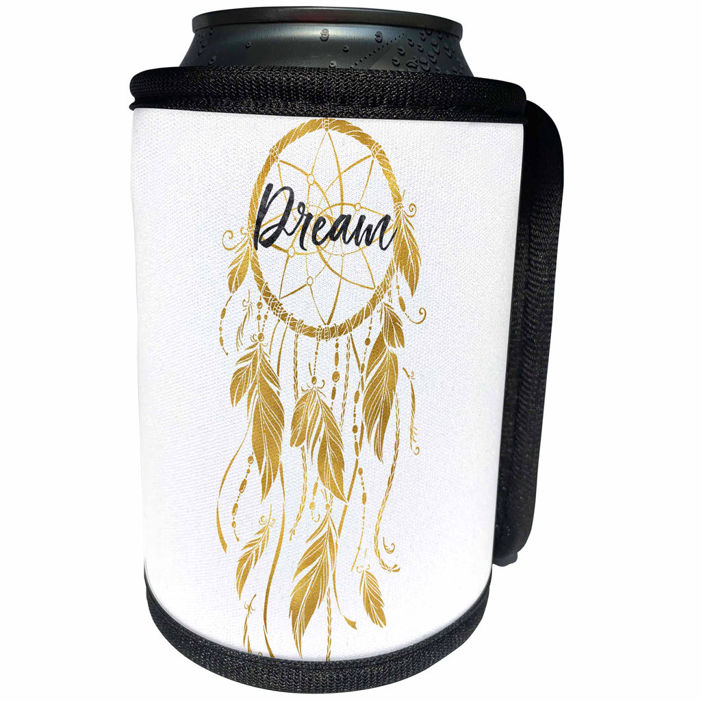 3dRose PS Inspiration - Picturing Gold Inspirational Dream Catcher - Can Cooler Bottle Wrap (cc_271090)