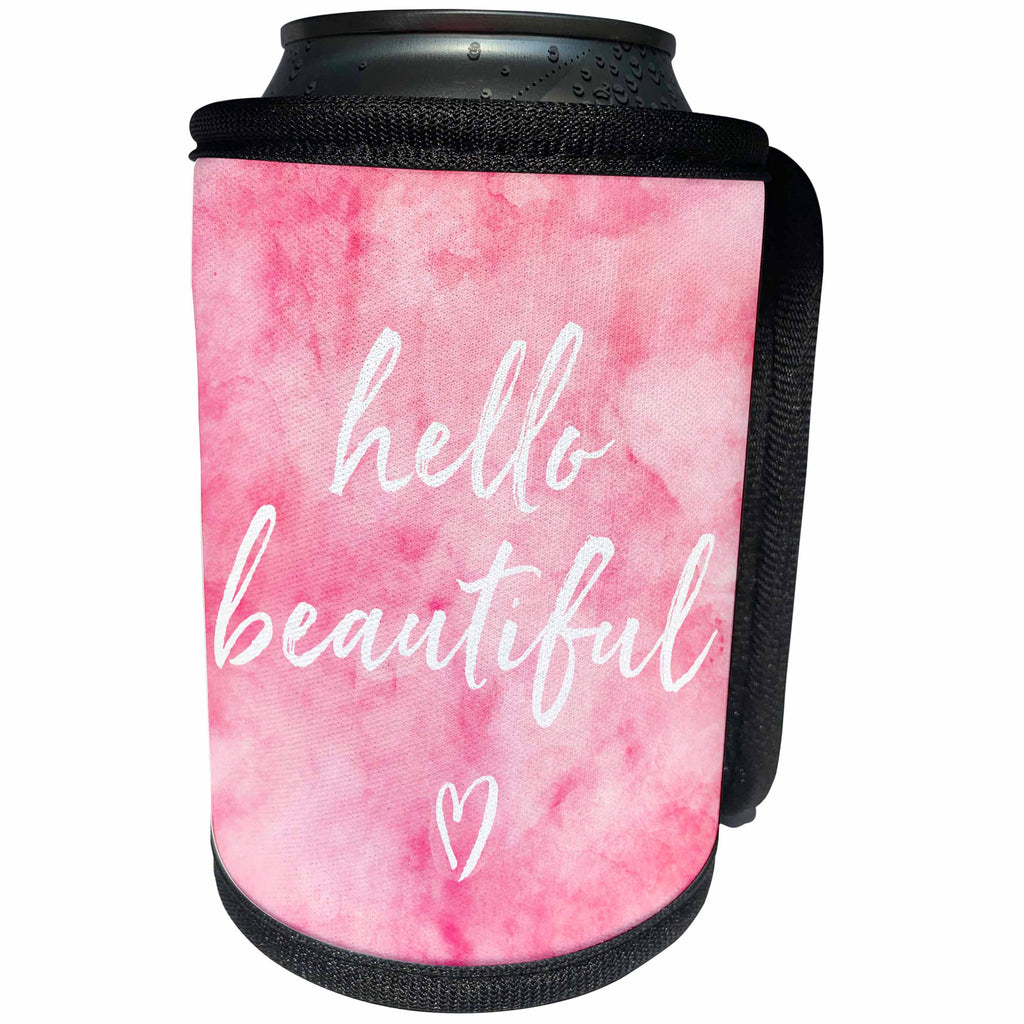 3dRose PS Inspiration - Picturing Hello Beautiful Pink Watercolor - Can Cooler Bottle Wrap (cc_271101)