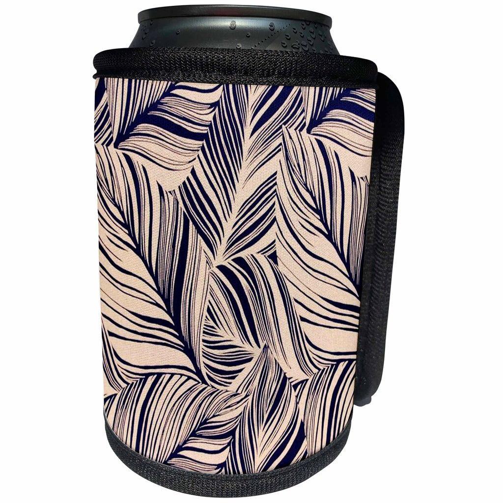3dRose Abstract Patterns - Image of Blue and Ivory Large Leaves Pattern - Can Cooler Bottle Wrap (cc_271134)