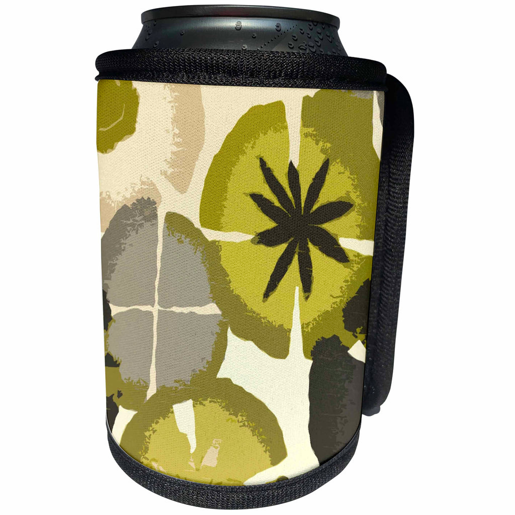 3dRose Abstract Patterns - Image of Gray and Lime Floral Abstract Pattern - Can Cooler Bottle Wrap (cc_271135)