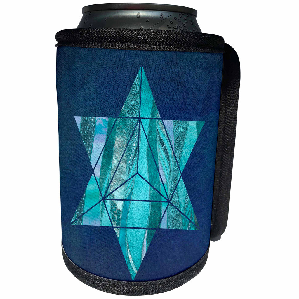 3dRose Andrea Haase Art Illustration - Star Shaped Geometric Element Filled With Glittering Blue Texture - Can Cooler Bottle Wrap (cc_271136)