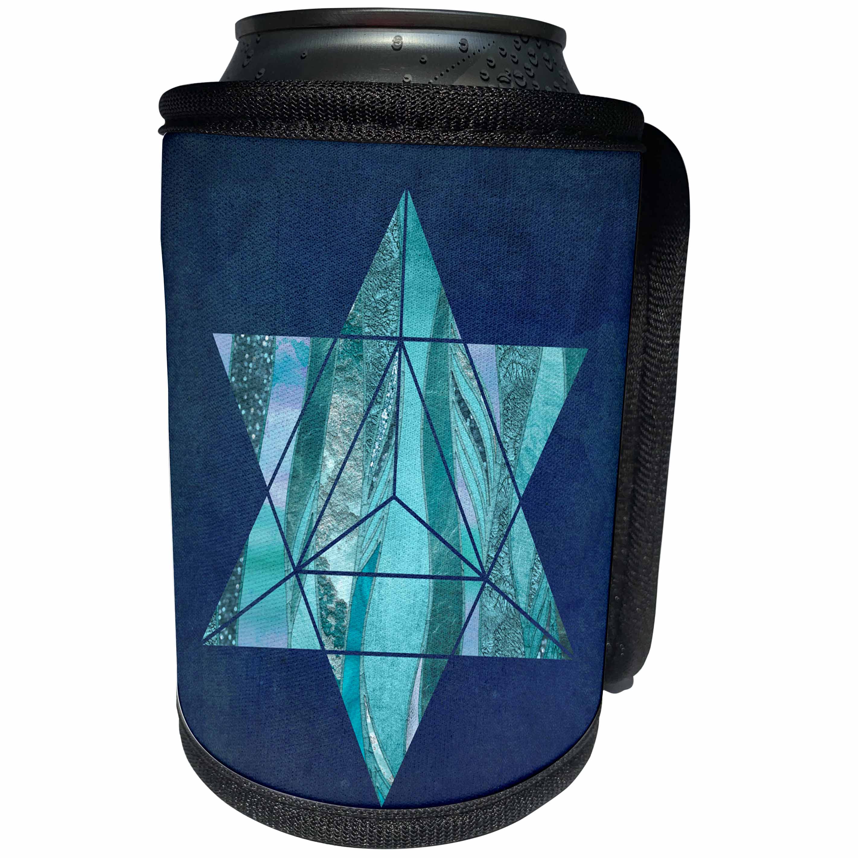 3dRose Andrea Haase Art Illustration - Star Shaped Geometric Element Filled With Glittering Blue Texture - Can Cooler Bottle Wrap (cc_271136)