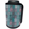 3dRose Andrea Haase Art Illustration - Vintage Patchwork Pattern Distressed Style in Teal Turquoise And Pink - Can Cooler Bottle Wrap (cc_271138)