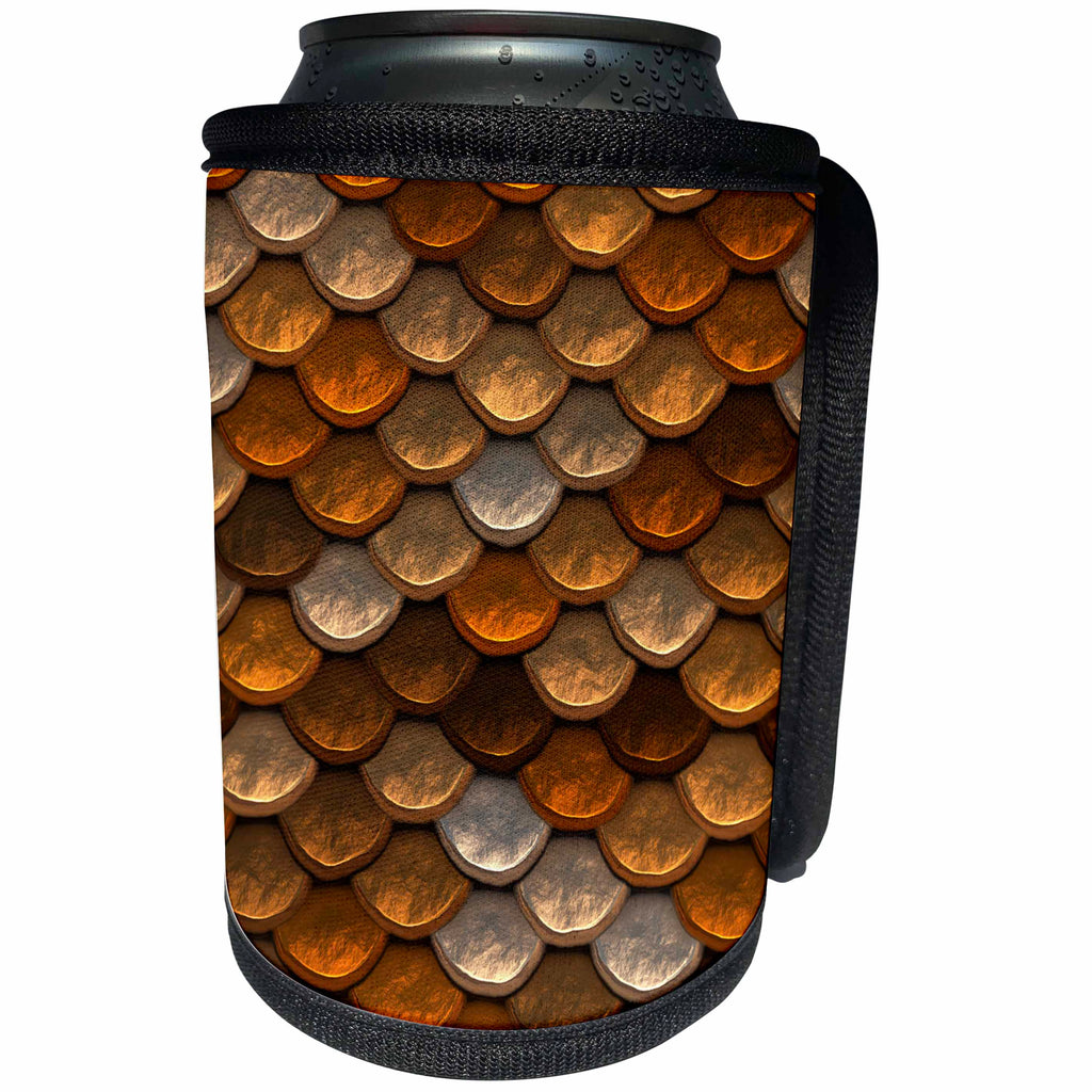 3dRose Andrea Haase Art Illustration - Mermaid Scale Or Fish Scale Pattern In Orange And Brown - Can Cooler Bottle Wrap (cc_271144)
