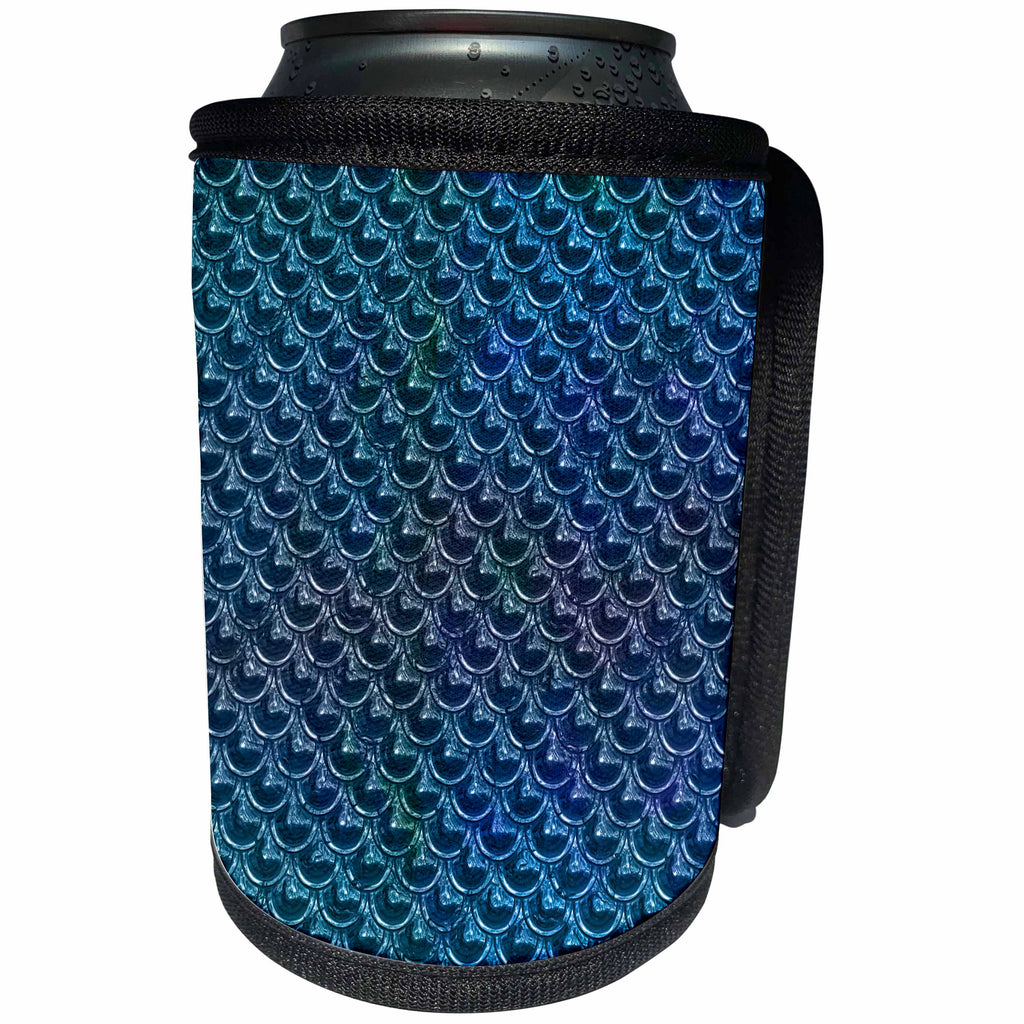 3dRose Andrea Haase Art Illustration - Mermaid Scale Or Fish Scale Pattern In Shimmering Blue Tones - Can Cooler Bottle Wrap (cc_271156)
