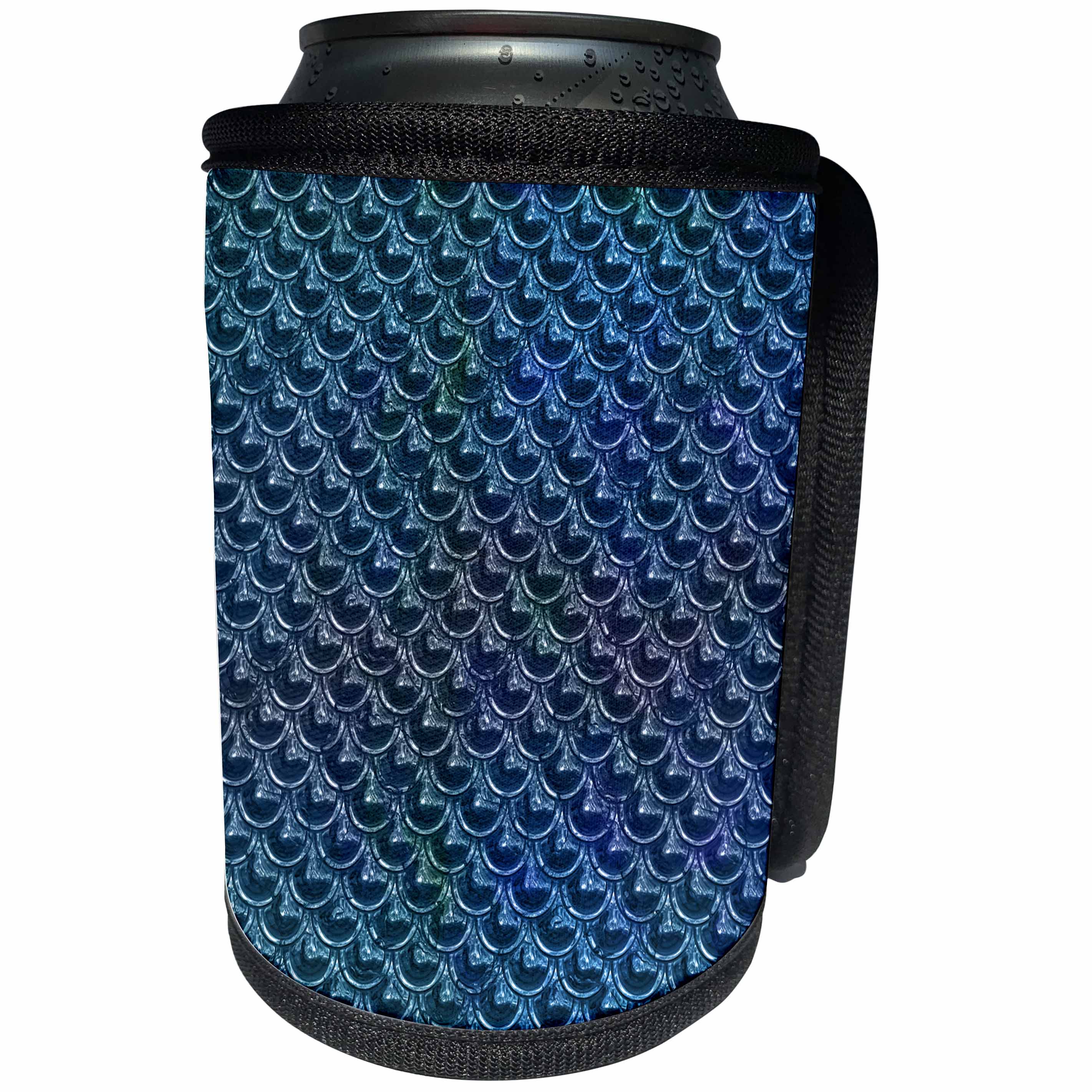 3dRose Andrea Haase Art Illustration - Mermaid Scale Or Fish Scale Pattern In Shimmering Blue Tones - Can Cooler Bottle Wrap (cc_271156)
