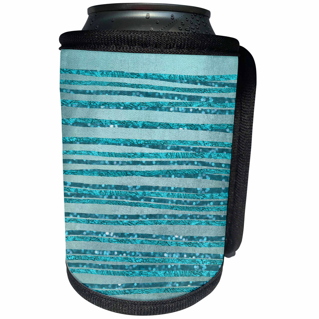 3dRose Andrea Haase Art Illustration - Turquoise Blue Glitter Line Pattern - Can Cooler Bottle Wrap (cc_271158)