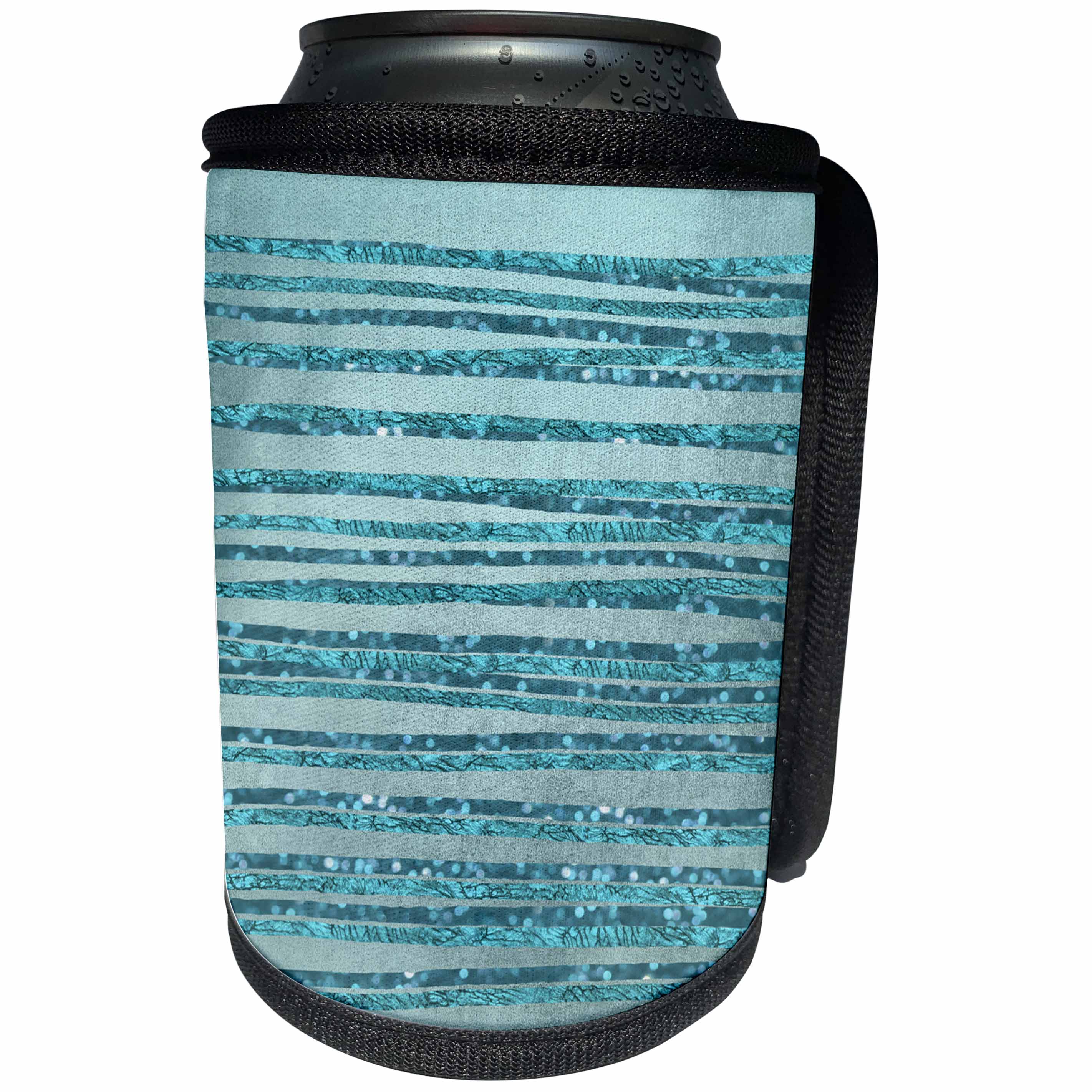3dRose Andrea Haase Art Illustration - Turquoise Blue Glitter Line Pattern - Can Cooler Bottle Wrap (cc_271158)