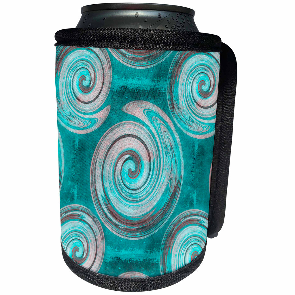 3dRose Andrea Haase Art Illustration - Textured Spiral Pattern Turquoise Blue - Can Cooler Bottle Wrap (cc_271160)