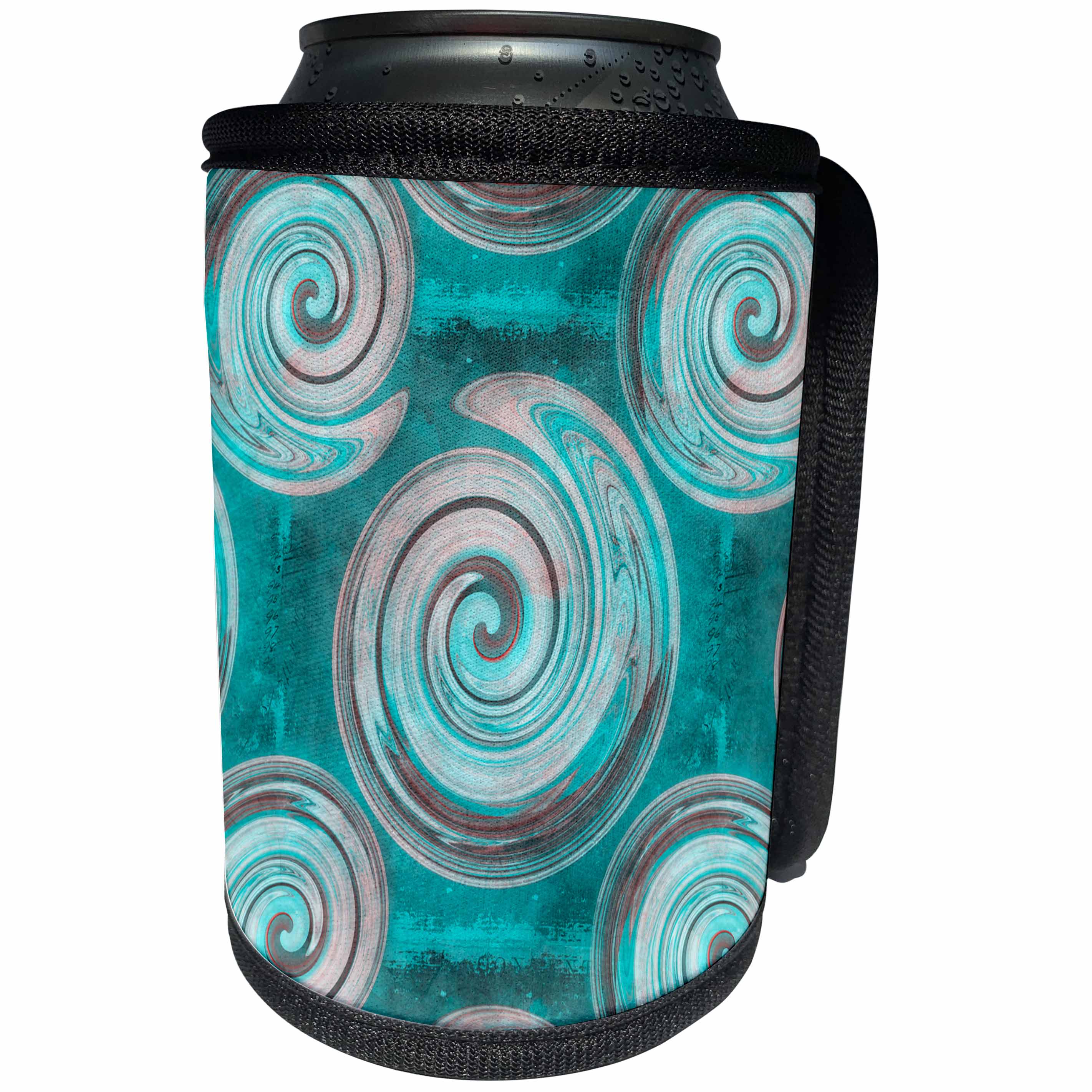 3dRose Andrea Haase Art Illustration - Textured Spiral Pattern Turquoise Blue - Can Cooler Bottle Wrap (cc_271160)