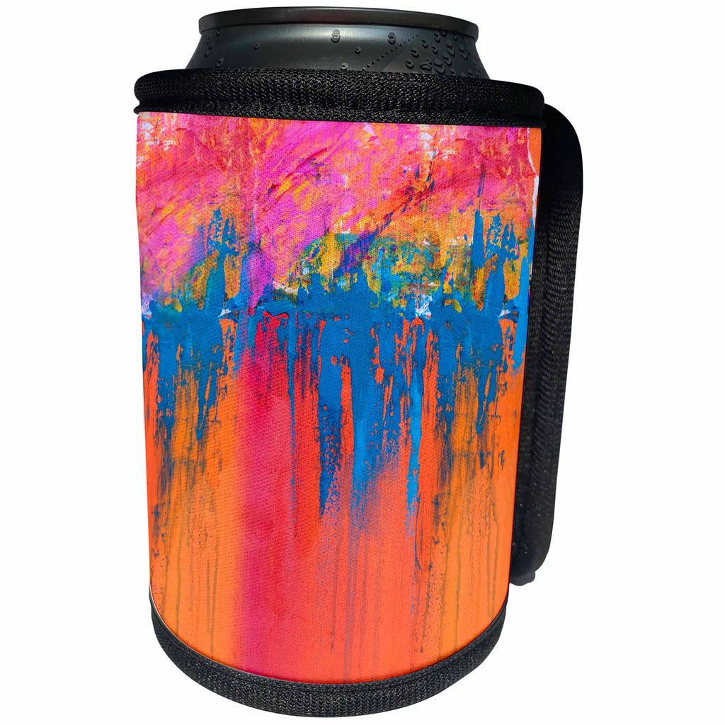 3dRose Andrea Haase Art Illustration - Modern Abstract Painting In Vibrant Colors Of Pink Purple And Blue - Can Cooler Bottle Wrap (cc_271161)