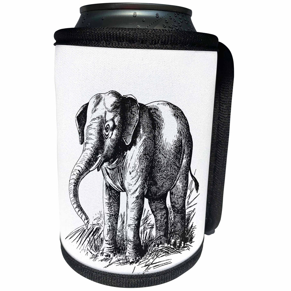 3dRose Andrea Haase Animals Illustration - Vintage Elephant Drawing Black And White - Can Cooler Bottle Wrap (cc_271168)