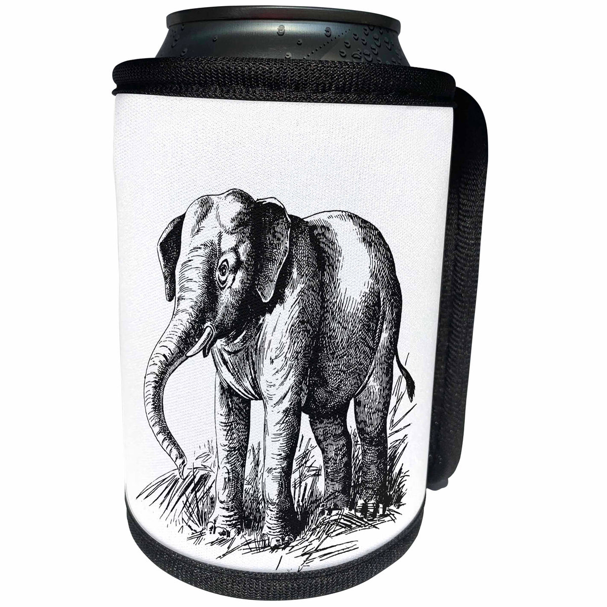 3dRose Andrea Haase Animals Illustration - Vintage Elephant Drawing Black And White - Can Cooler Bottle Wrap (cc_271168)
