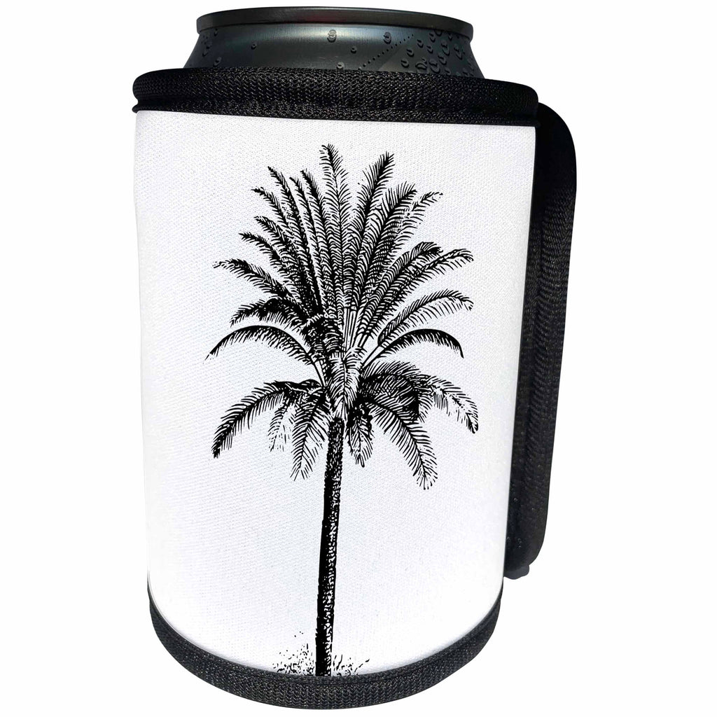 3dRose Andrea Haase Art Illustration - Vintage Palm Tree Drawing Black And White - Can Cooler Bottle Wrap (cc_271171)