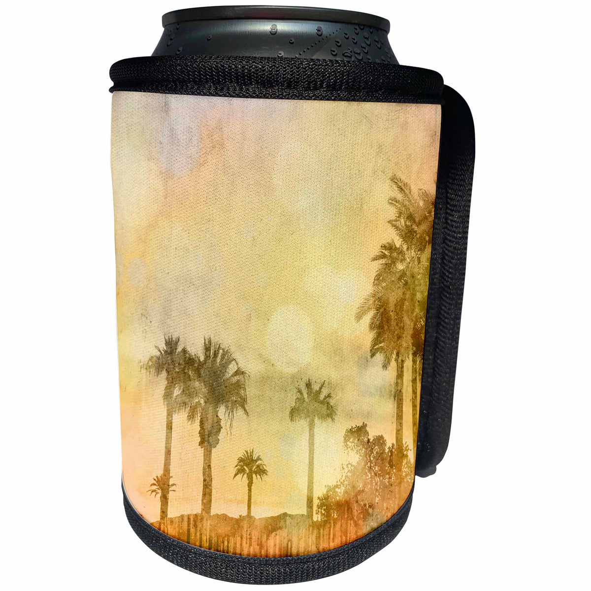 3dRose Andrea Haase Art Illustration - Exotic Scenery With Palm Trees In Warm Brown And Orange - Can Cooler Bottle Wrap (cc_271172)