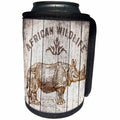 3dRose Andrea Haase Animals Illustration - Rhinoceros Illustration With Typography On Old Wooden Planks - Can Cooler Bottle Wrap (cc_271185)