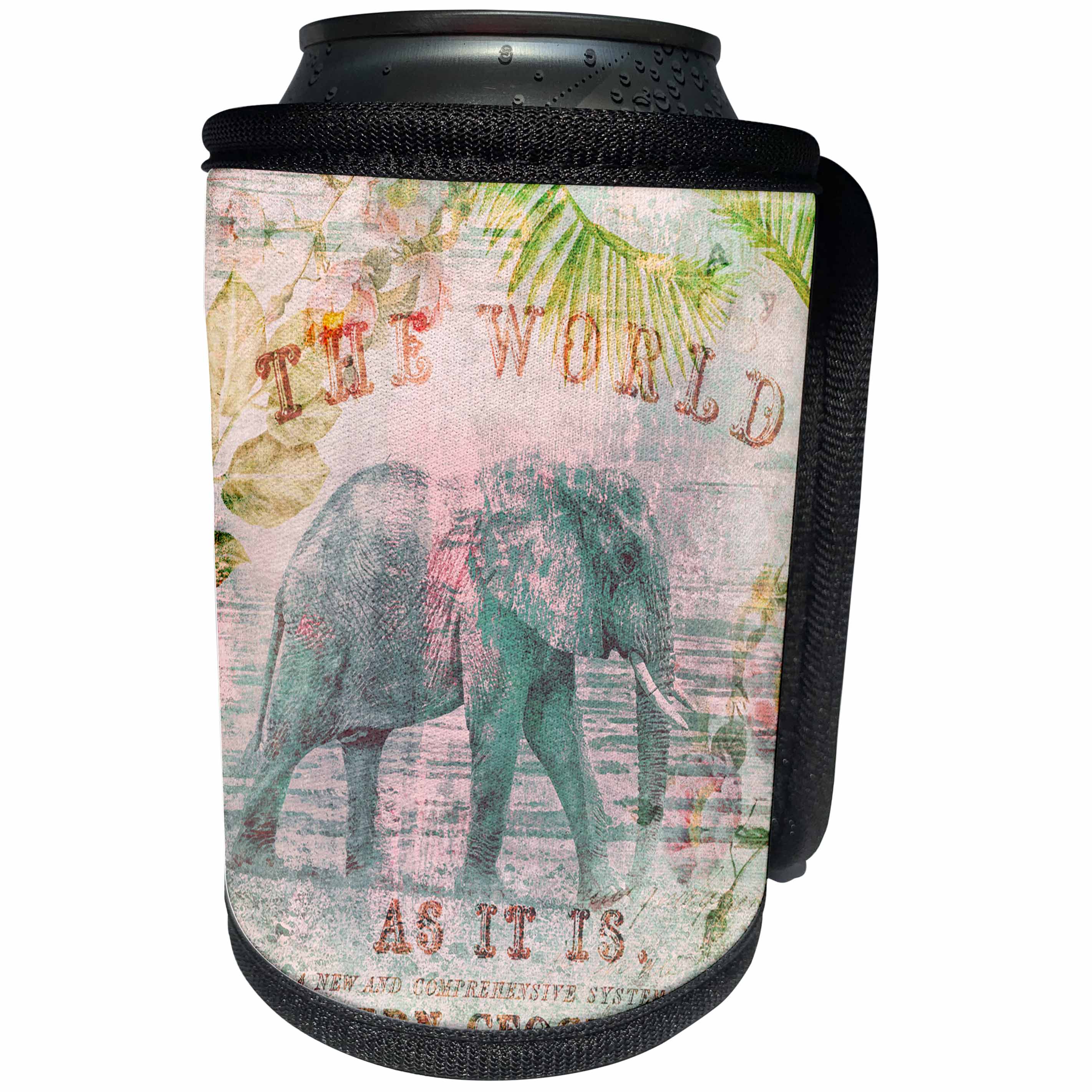 3dRose Andrea Haase Animals Illustration - Elephant Illustration With Typography - Can Cooler Bottle Wrap (cc_271188)