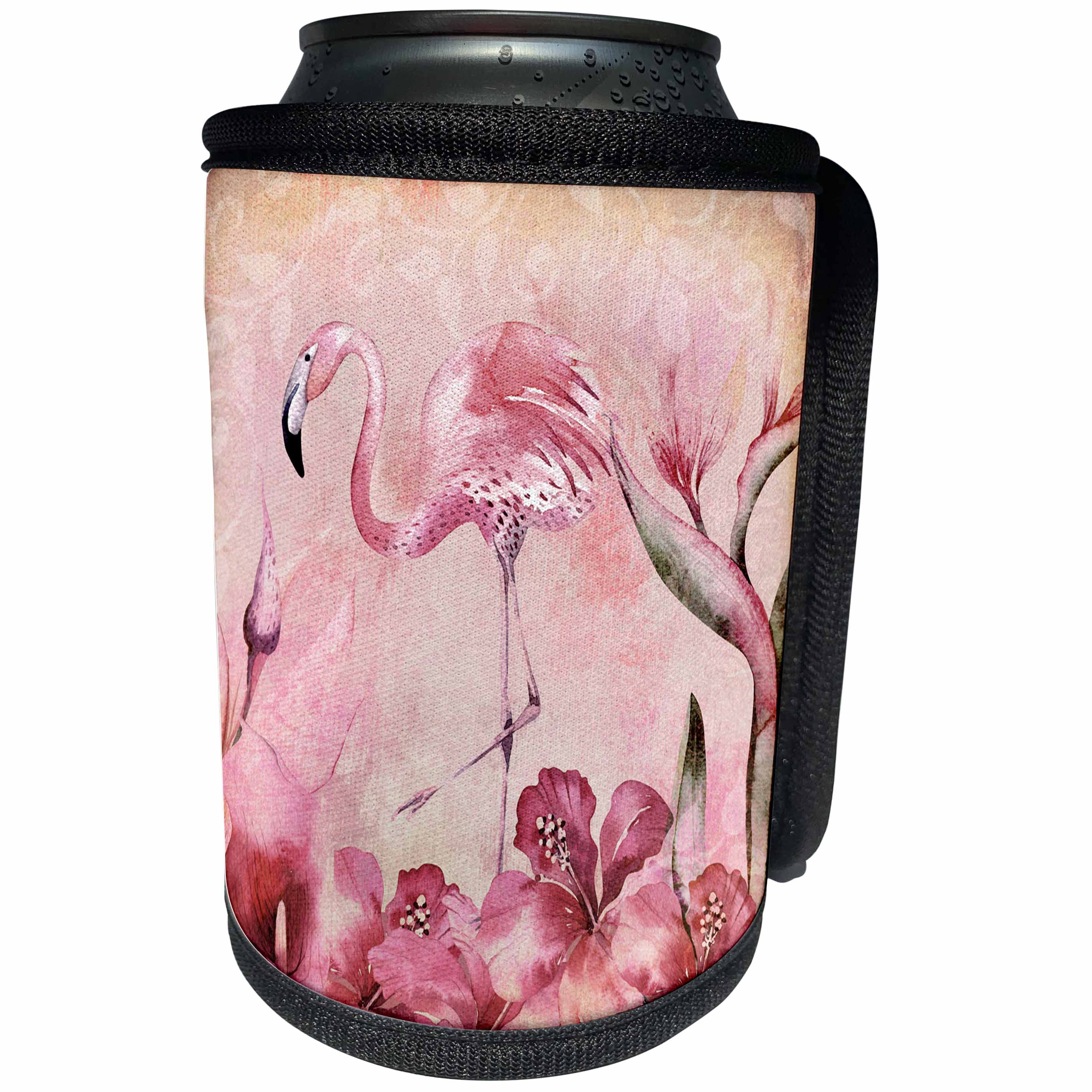 3dRose Andrea Haase Animals Illustration - Flamingo Bird And Flower Illustration In Pink Colors - Can Cooler Bottle Wrap (cc_271190)