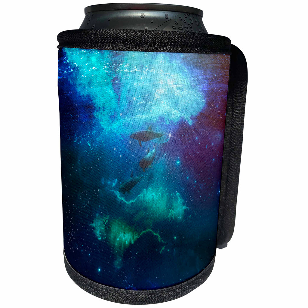 3dRose Andrea Haase Animals Illustration - Blue Underwater Dolphin Mixed Media Illustration - Can Cooler Bottle Wrap (cc_271193)