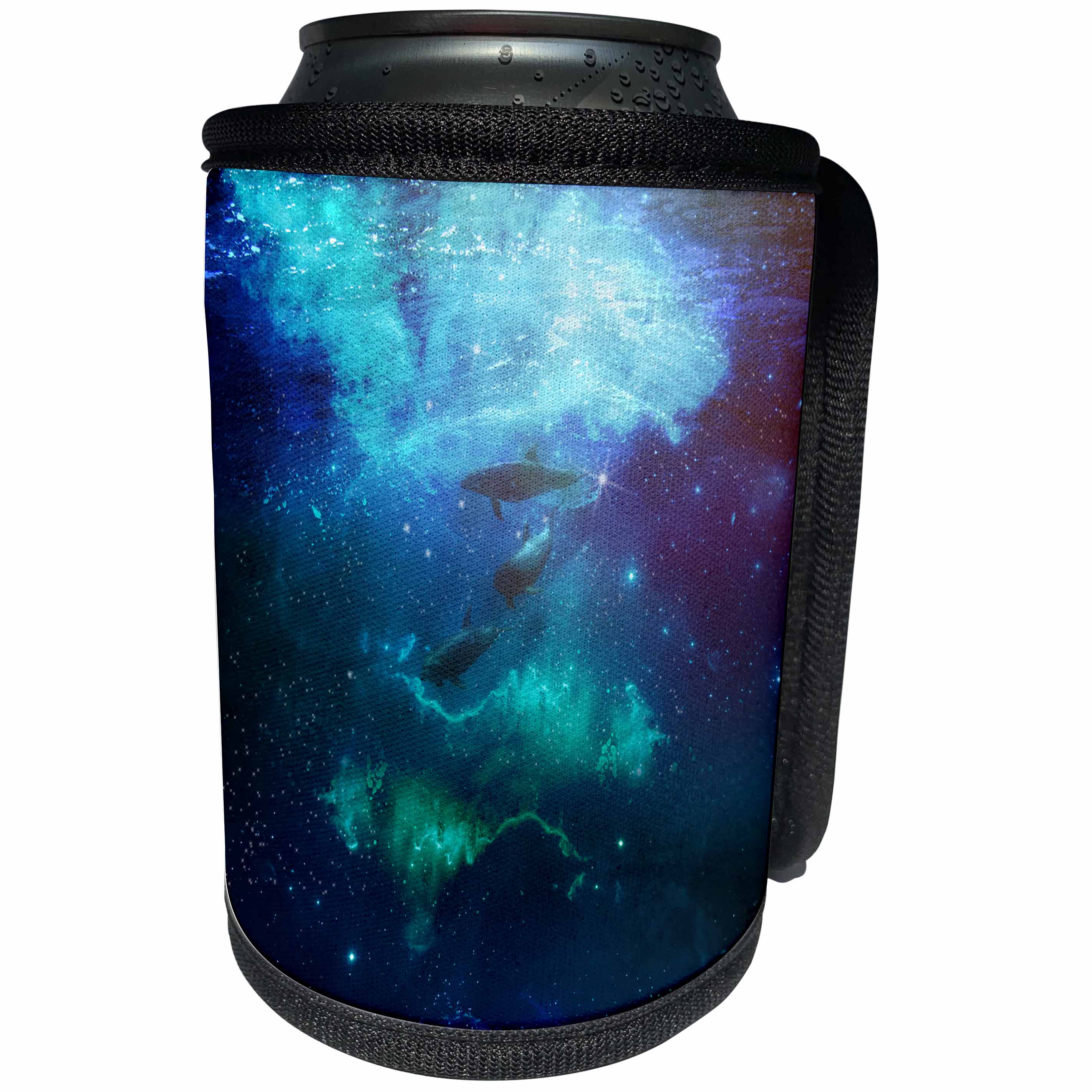 3dRose Andrea Haase Animals Illustration - Blue Underwater Dolphin Mixed Media Illustration - Can Cooler Bottle Wrap (cc_271193)