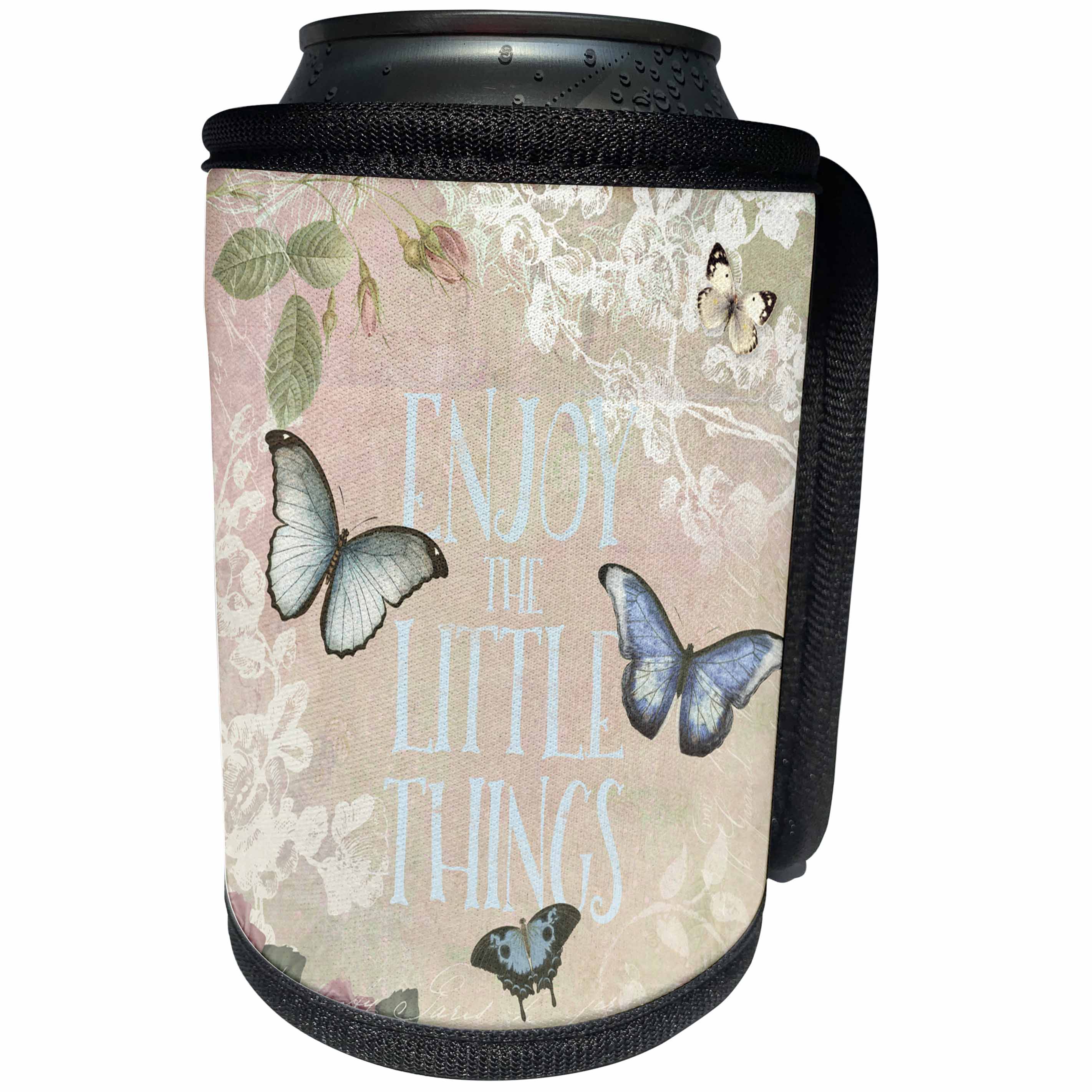 3dRose Andrea Haase Animals Illustration - Butterfly Illustration With Quote Enjoy The Little Things - Can Cooler Bottle Wrap (cc_271196)