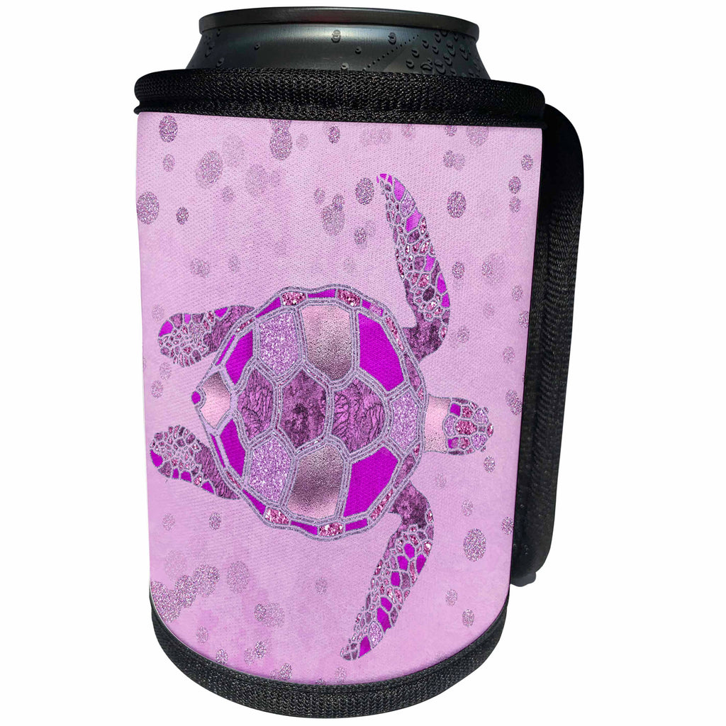 3dRose Andrea Haase Animals Illustration - Pink Shimmering Glittery Underwater Turtle - Can Cooler Bottle Wrap (cc_271198)