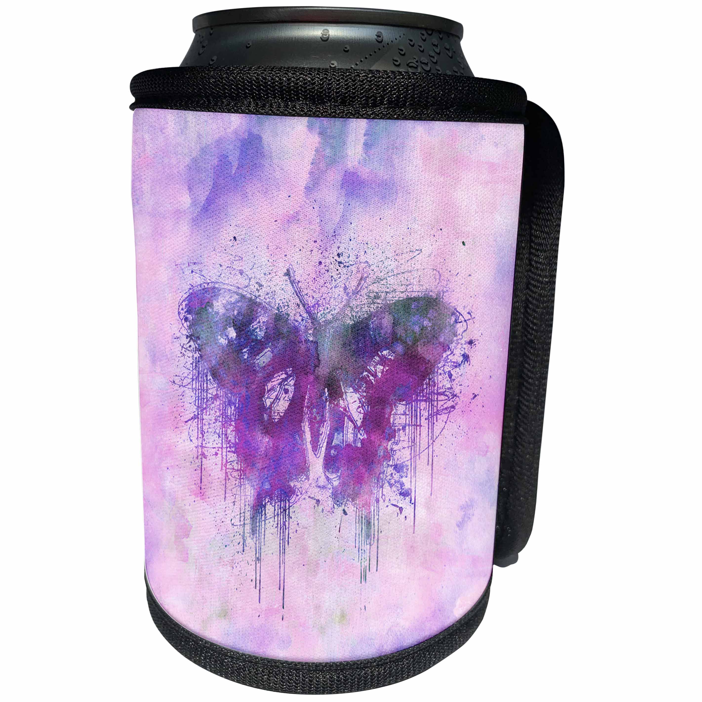 3dRose Andrea Haase Animals Illustration - Artsy Butterfly Illustration In Pink And Purple - Can Cooler Bottle Wrap (cc_271199)