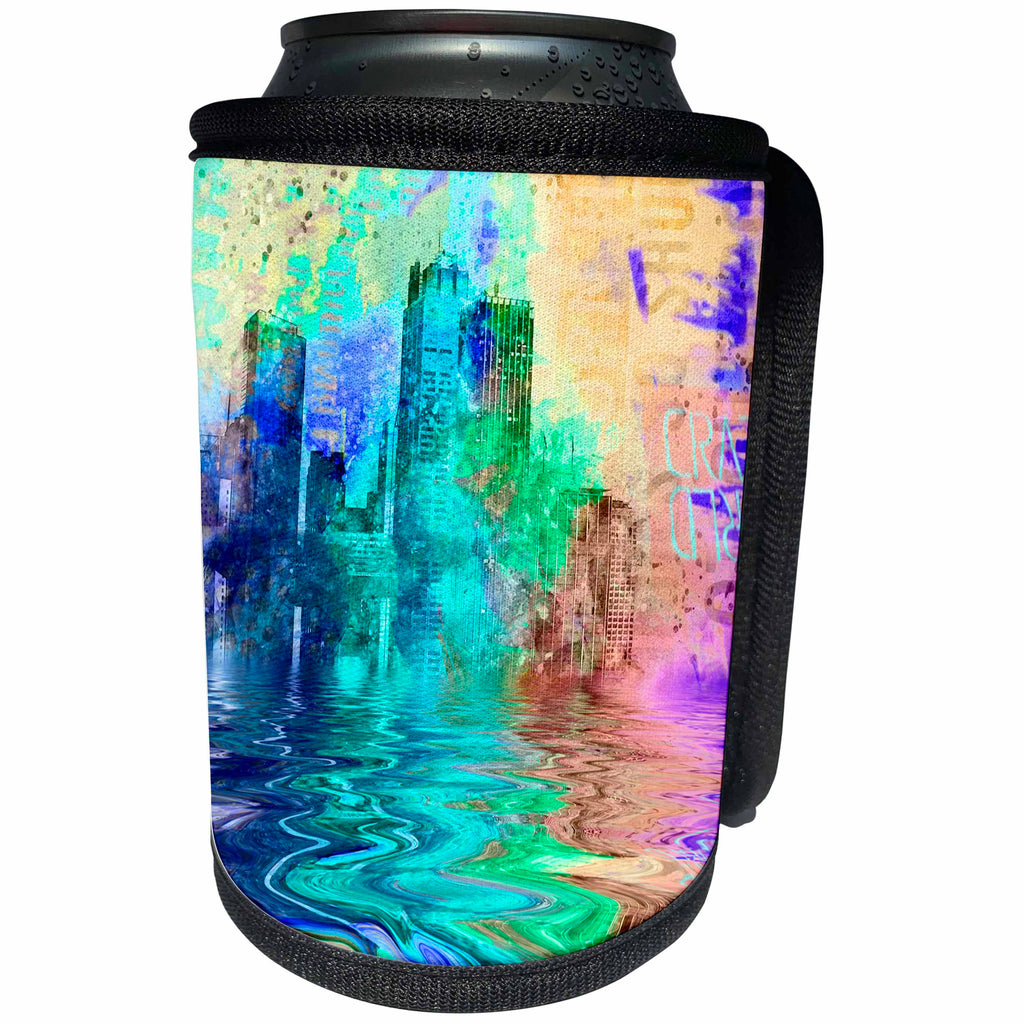3dRose Andrea Haase Art Illustration - Abstract Urban City Modern Colorful Illustration - Can Cooler Bottle Wrap (cc_271202)