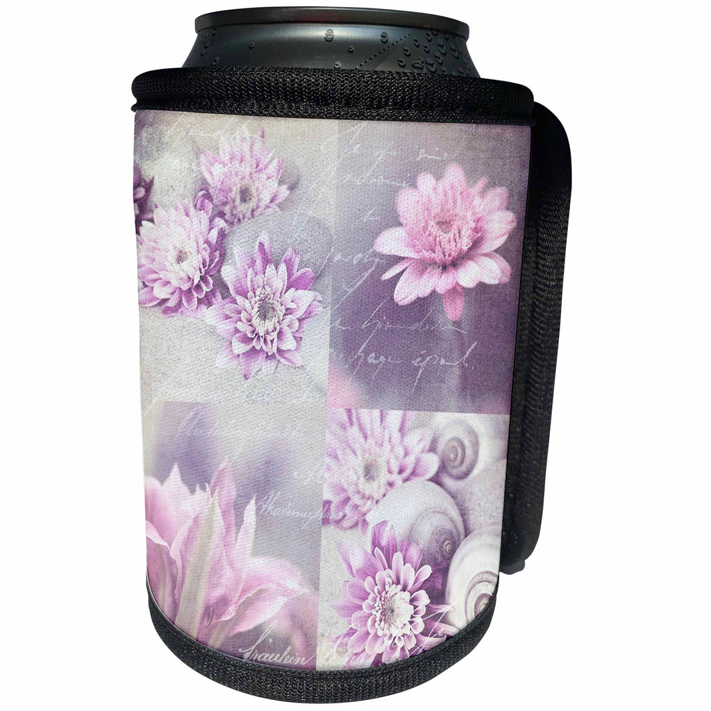 3dRose Andrea Haase Art Illustration - Pastel Colored Mixed Media Flower Collage - Can Cooler Bottle Wrap (cc_271207)