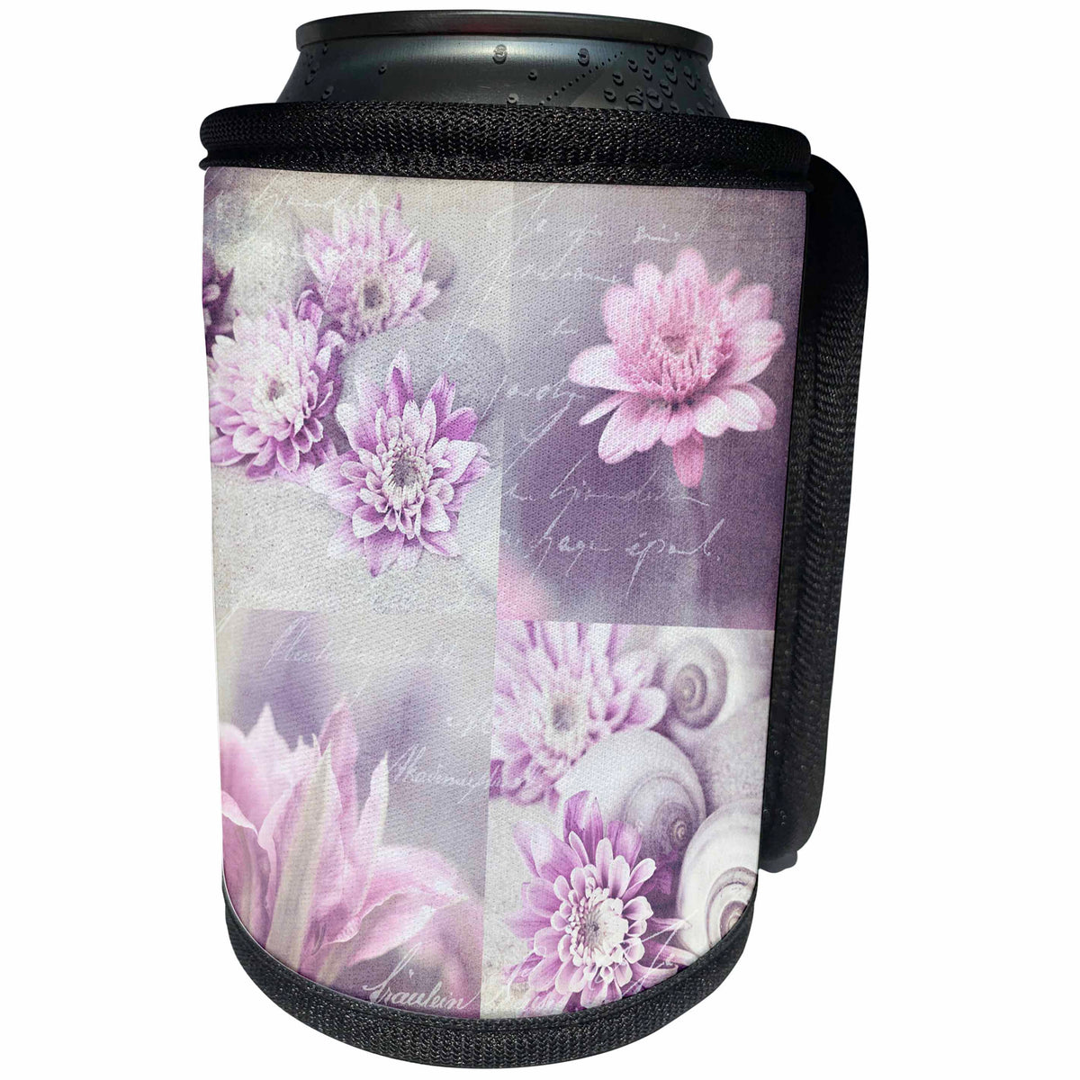 3dRose Andrea Haase Art Illustration - Pastel Colored Mixed Media Flower Collage - Can Cooler Bottle Wrap (cc_271207)