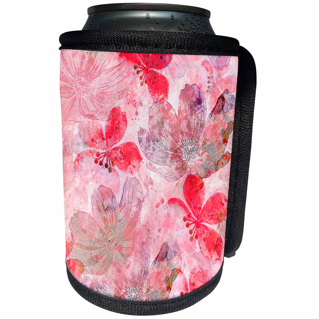 3dRose Andrea Haase Art Illustration - Abstract Flower Pattern In Soft Pastel Reds - Can Cooler Bottle Wrap (cc_271211)