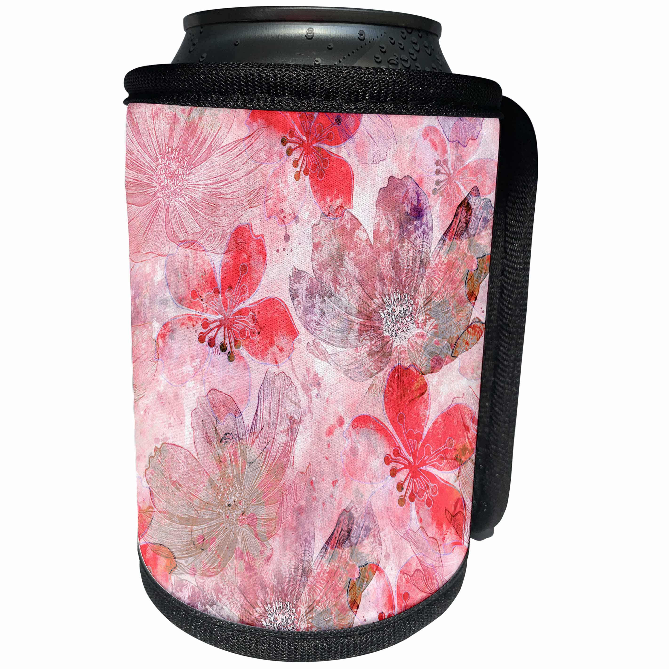 3dRose Andrea Haase Art Illustration - Abstract Flower Pattern In Soft Pastel Reds - Can Cooler Bottle Wrap (cc_271211)