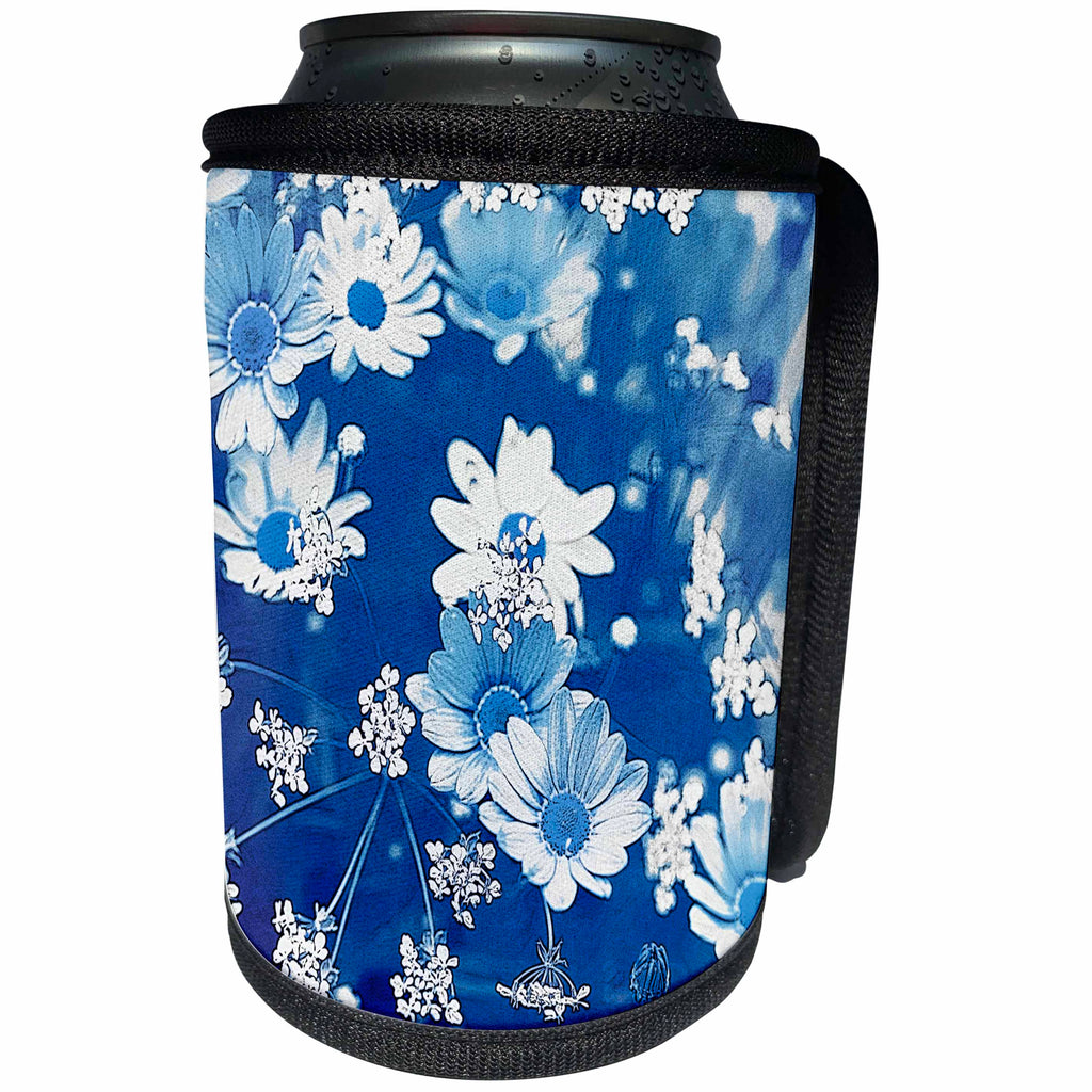 3dRose Andrea Haase Art Illustration - Blue And White Flower Pattern - Can Cooler Bottle Wrap (cc_271212)