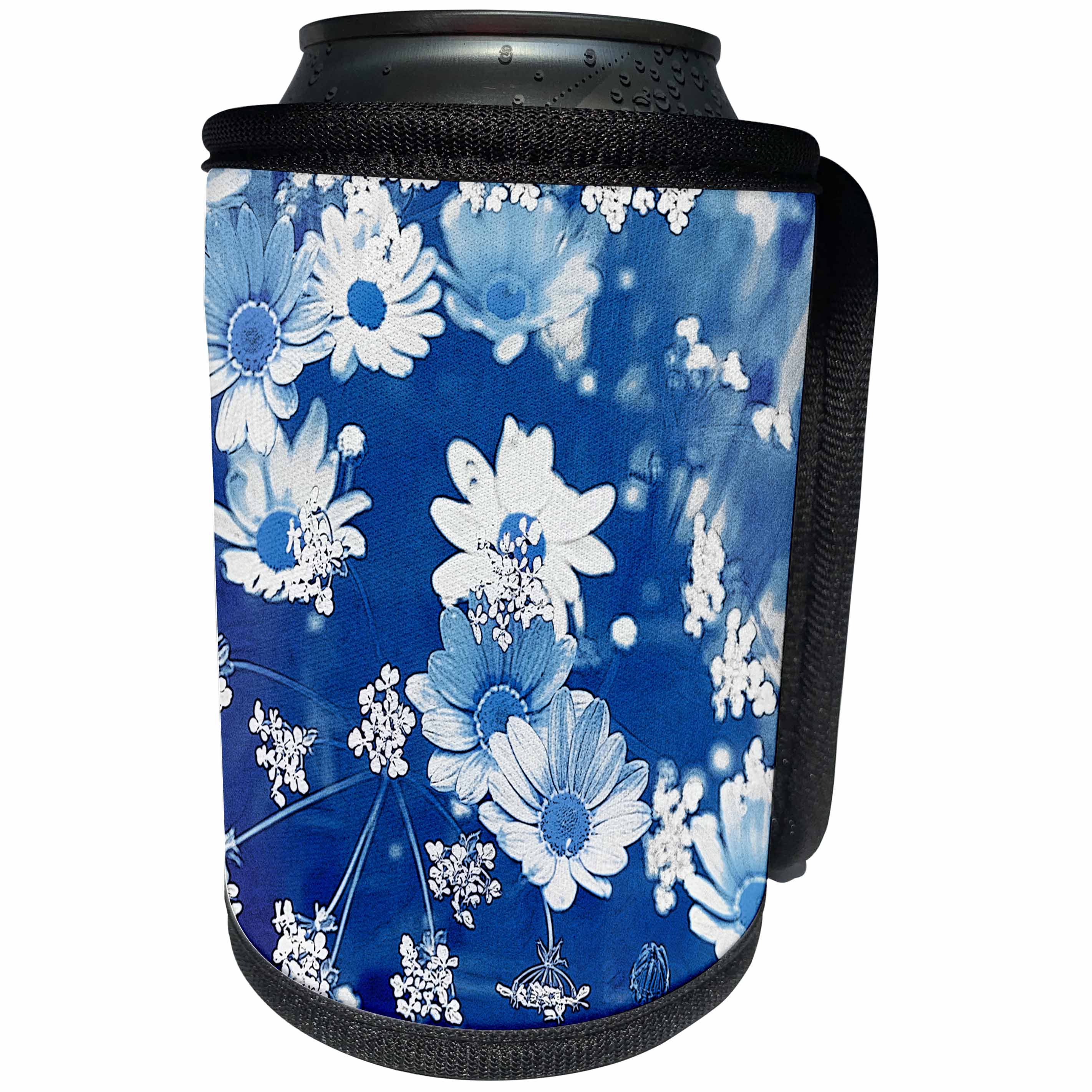 3dRose Andrea Haase Art Illustration - Blue And White Flower Pattern - Can Cooler Bottle Wrap (cc_271212)