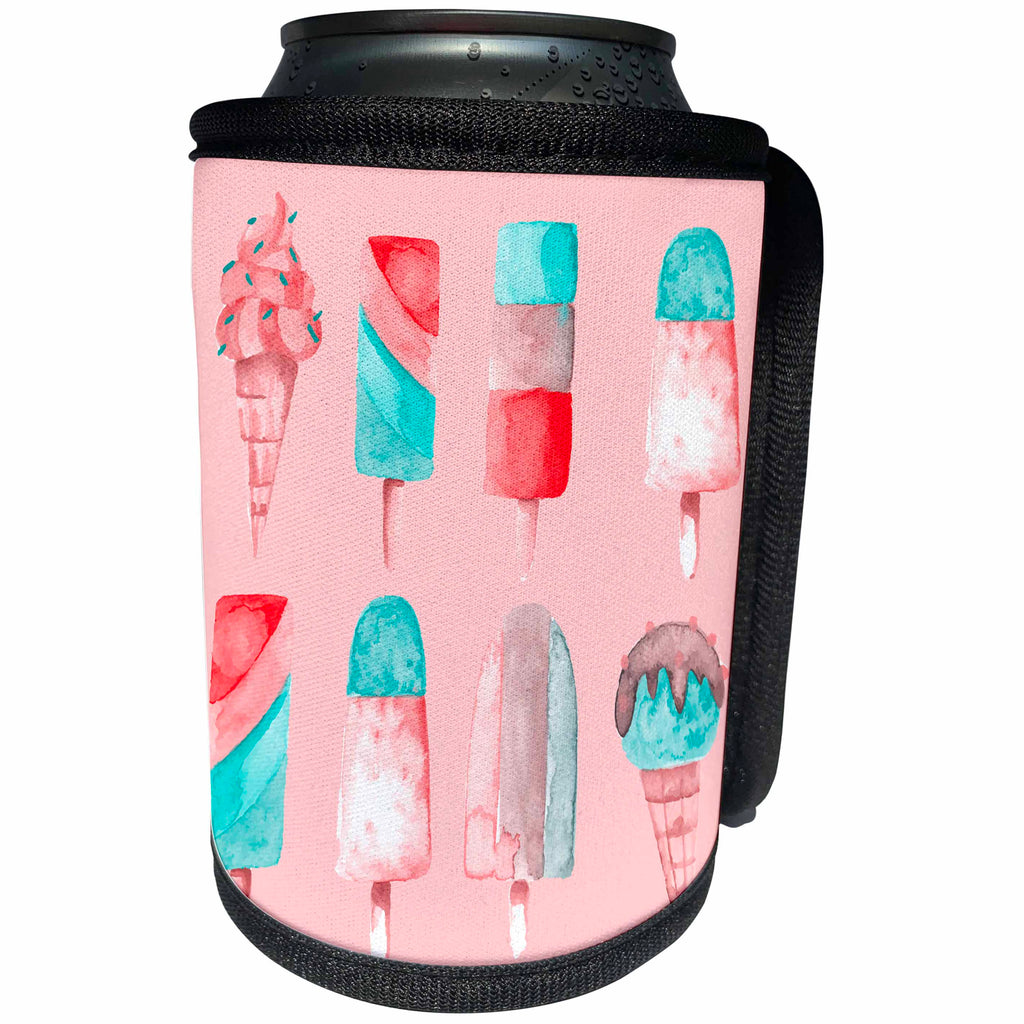 3dRose Andrea Haase Art Illustration - Ice Cream Popsicle Pattern In Retro Pastel Colors - Can Cooler Bottle Wrap (cc_271220)