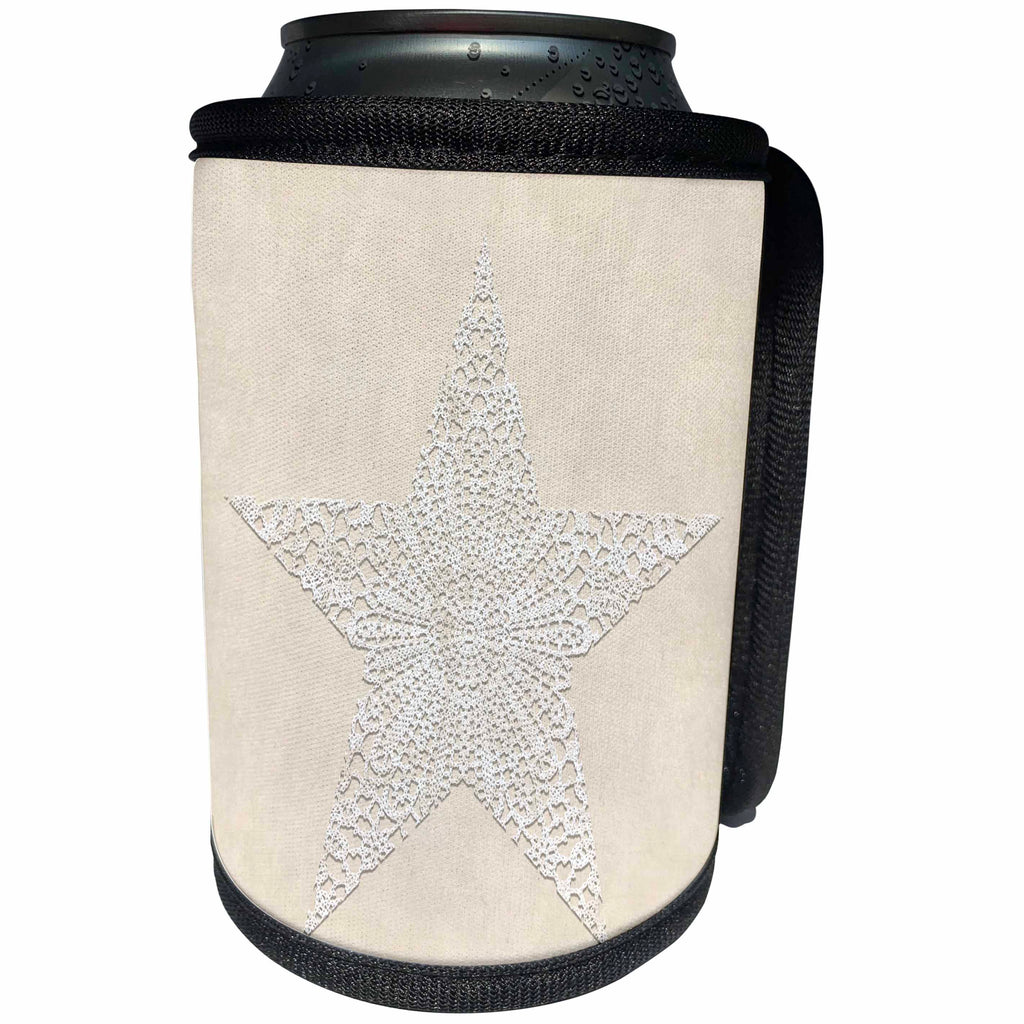 3dRose Andrea Haase Art Illustration - White Lace Star On Beige Surface - Can Cooler Bottle Wrap (cc_271221)