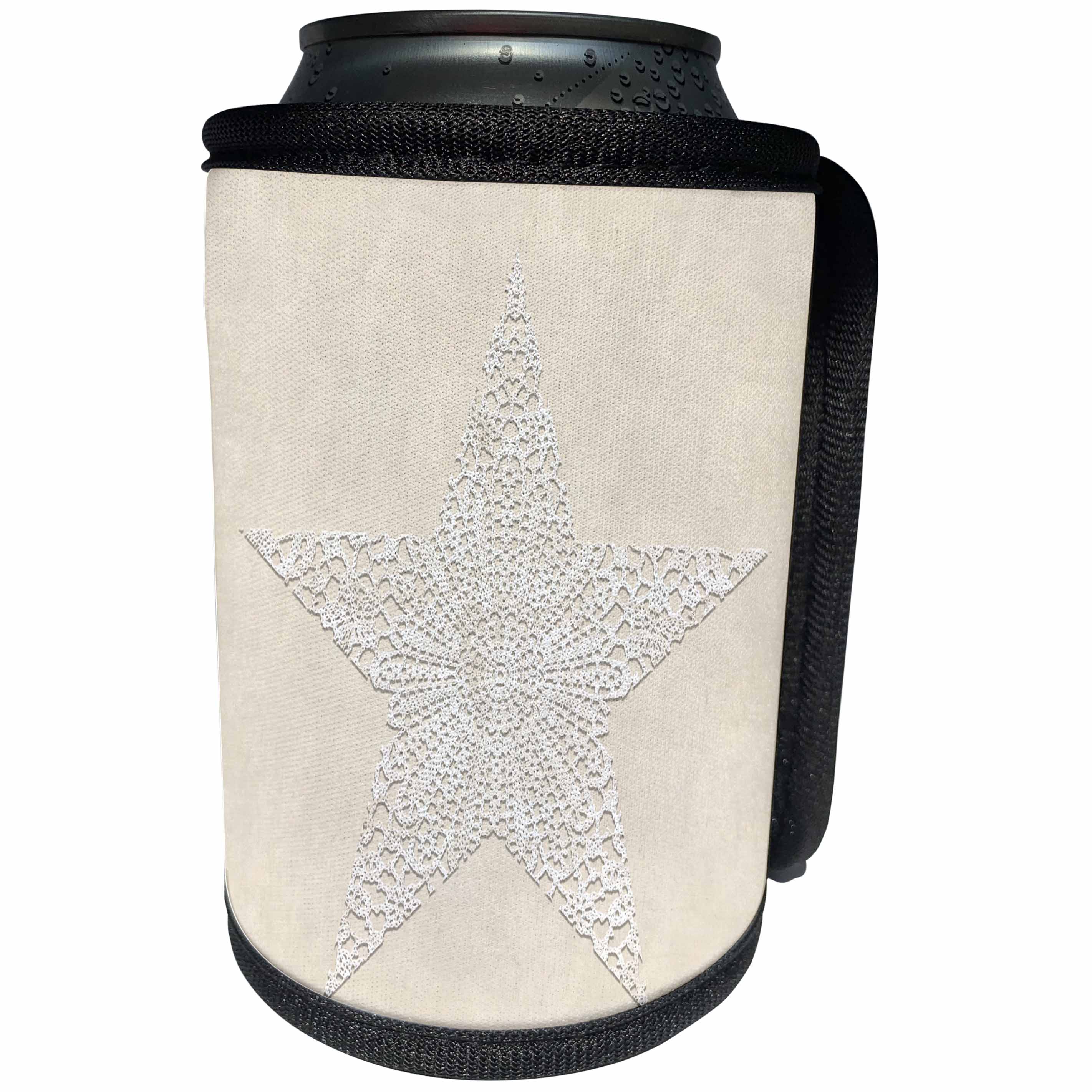 3dRose Andrea Haase Art Illustration - White Lace Star On Beige Surface - Can Cooler Bottle Wrap (cc_271221)