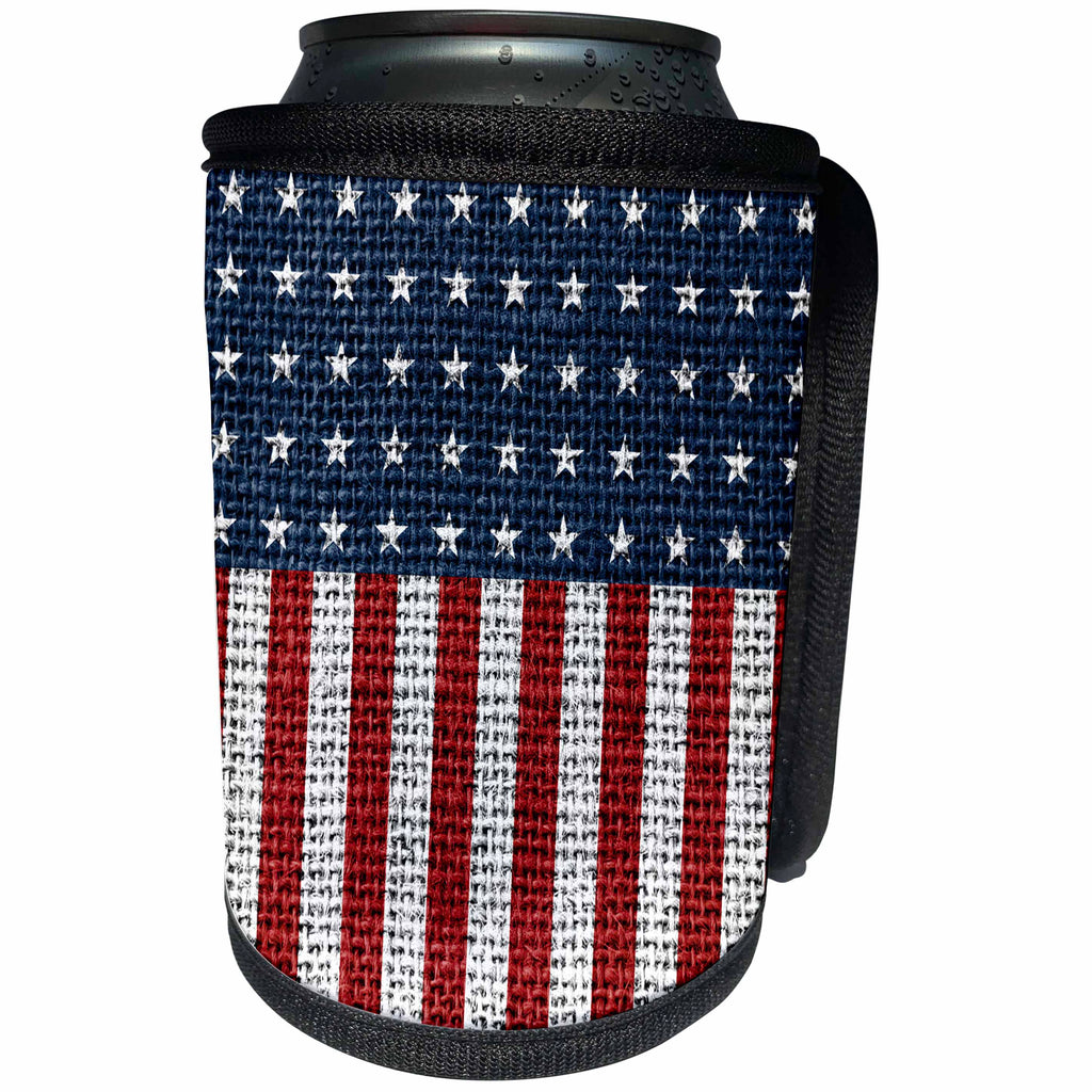 3dRose Andrea Haase Art Illustration - Stars And Stripes American Flag Printed On Jute Material - Can Cooler Bottle Wrap (cc_271224)