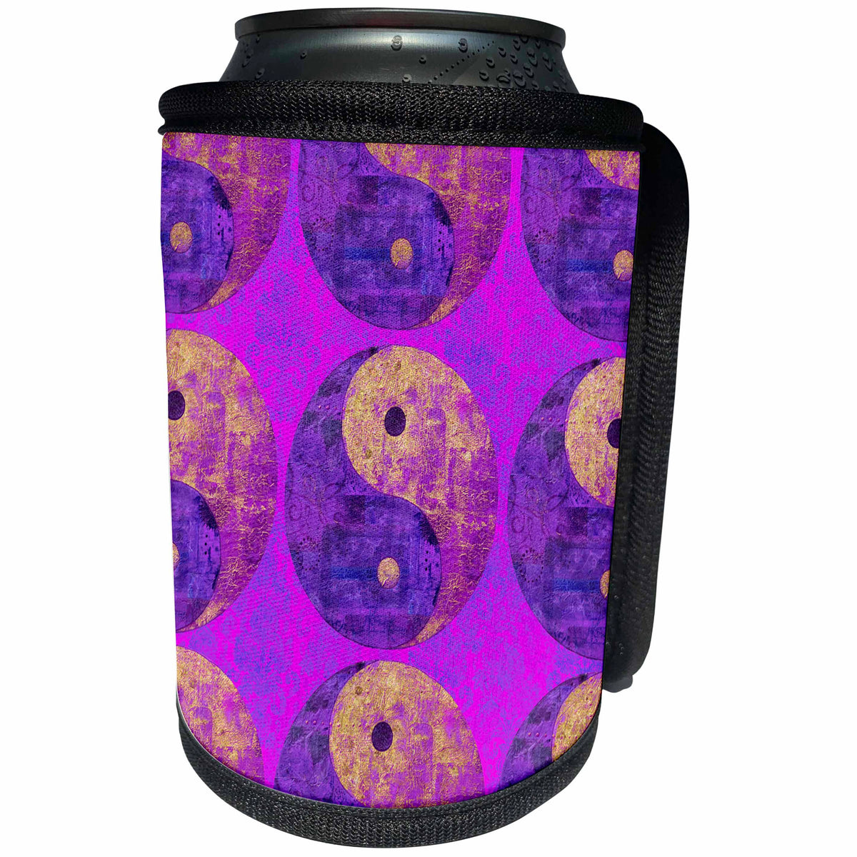 3dRose Andrea Haase Art Illustration - Pattern Of Yin Yang Symbol In Pink And Purple With Some Gold - Can Cooler Bottle Wrap (cc_271225)