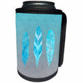 3dRose Andrea Haase Art Illustration - Blue Turquoise Feather Watercolor Illustration - Can Cooler Bottle Wrap (cc_271226)