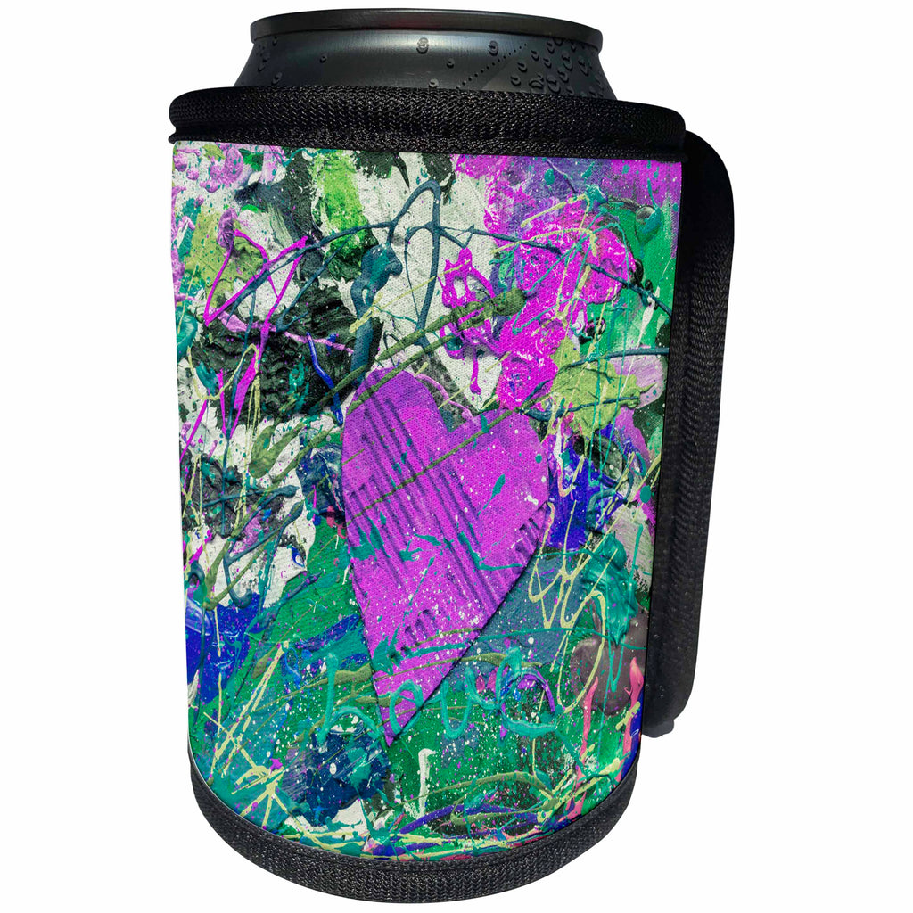 3dRose Andrea Haase Illustration Love - Colorful Abstract Painted Heart - Can Cooler Bottle Wrap (cc_271227)